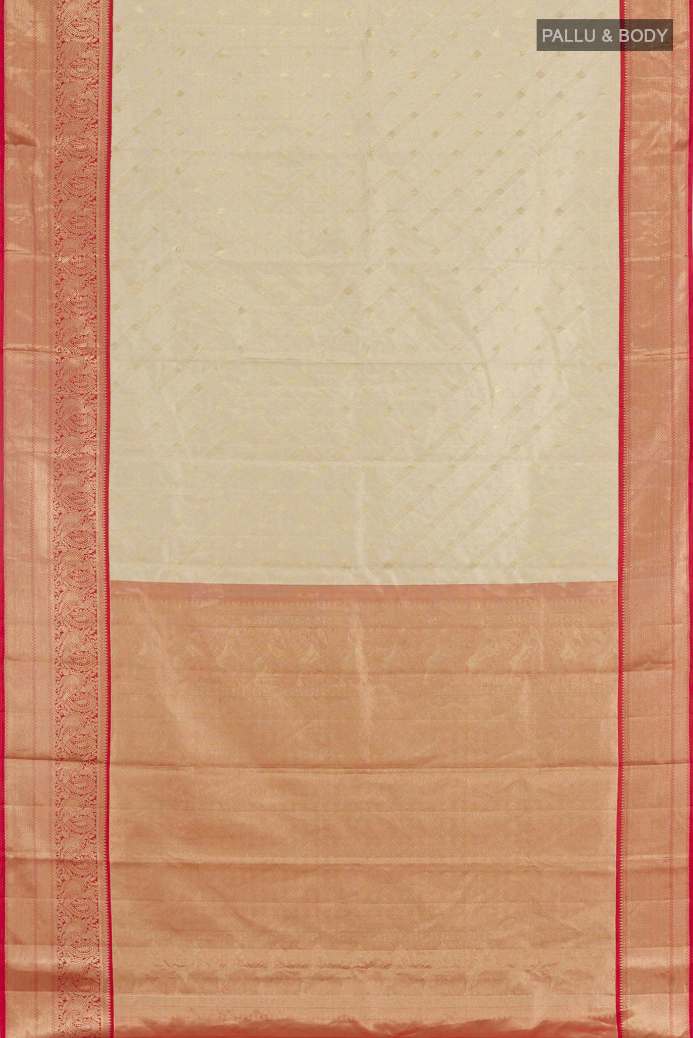 Off White Kanchipuram Silk Saree - Image 5