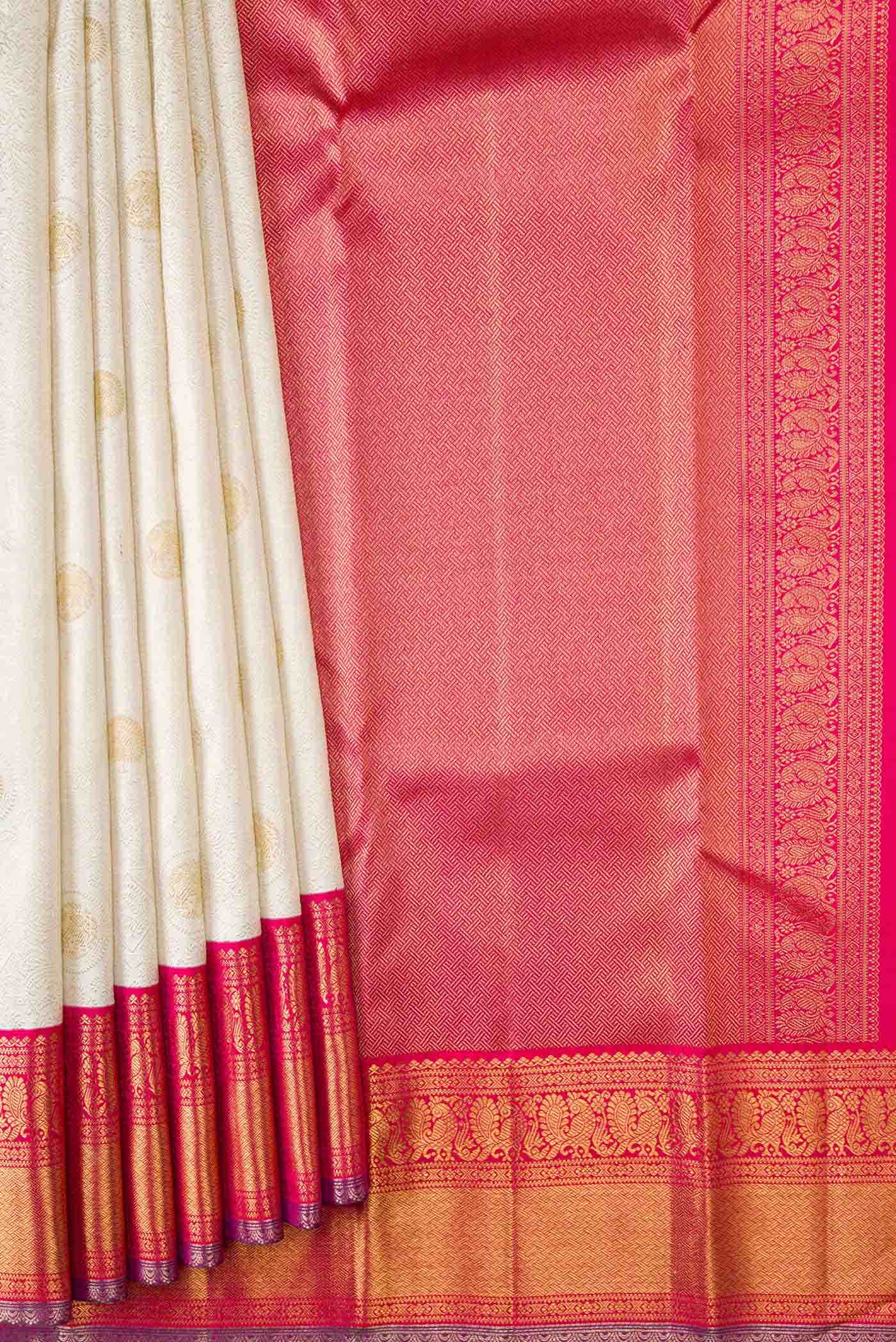 Pure Silk Pure Zari Off White Kanjivaram Saree - Image 2