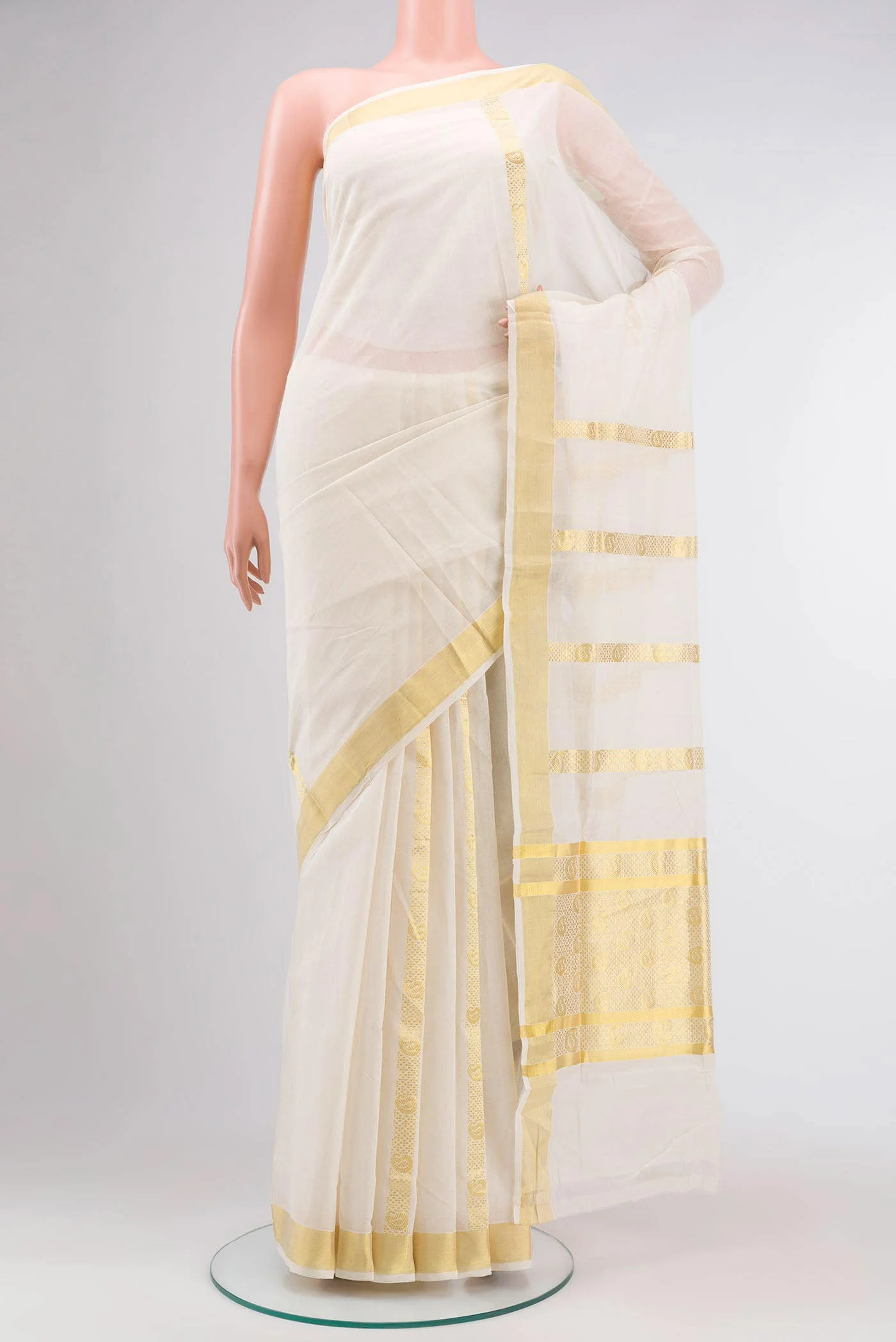 Off White Kerala Cotton Saree