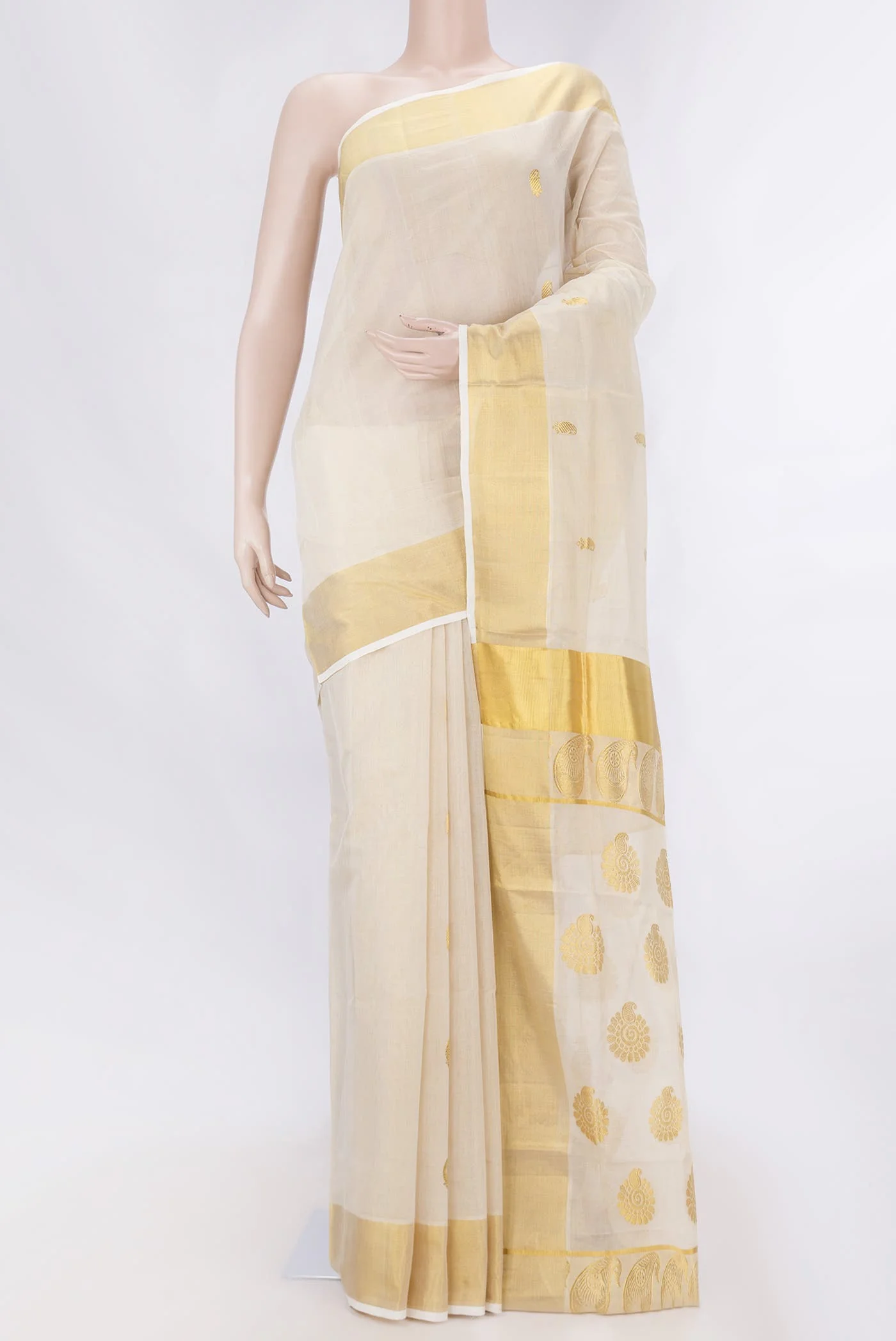 Off White Kerala Cotton Saree