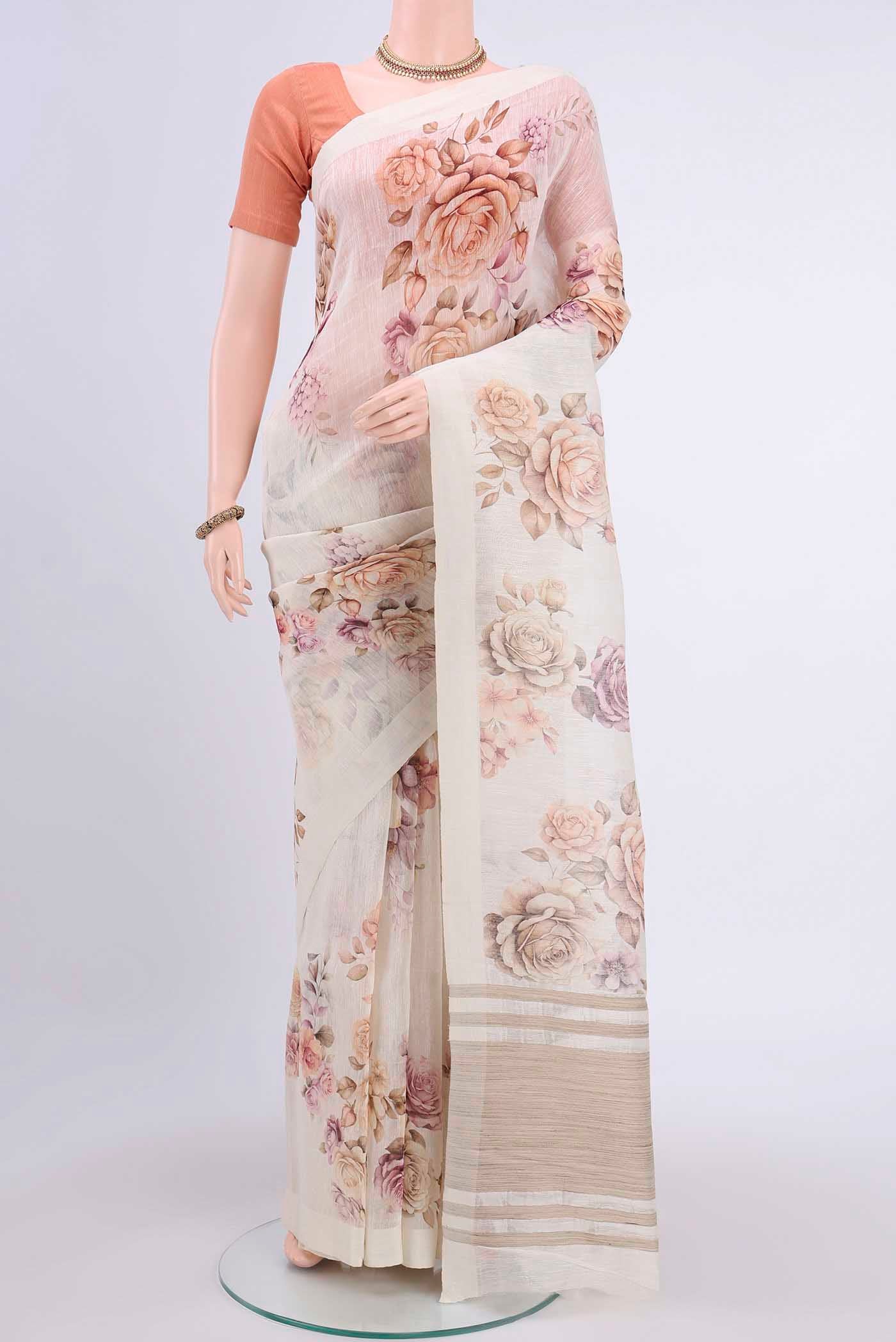 Off White Linen Saree