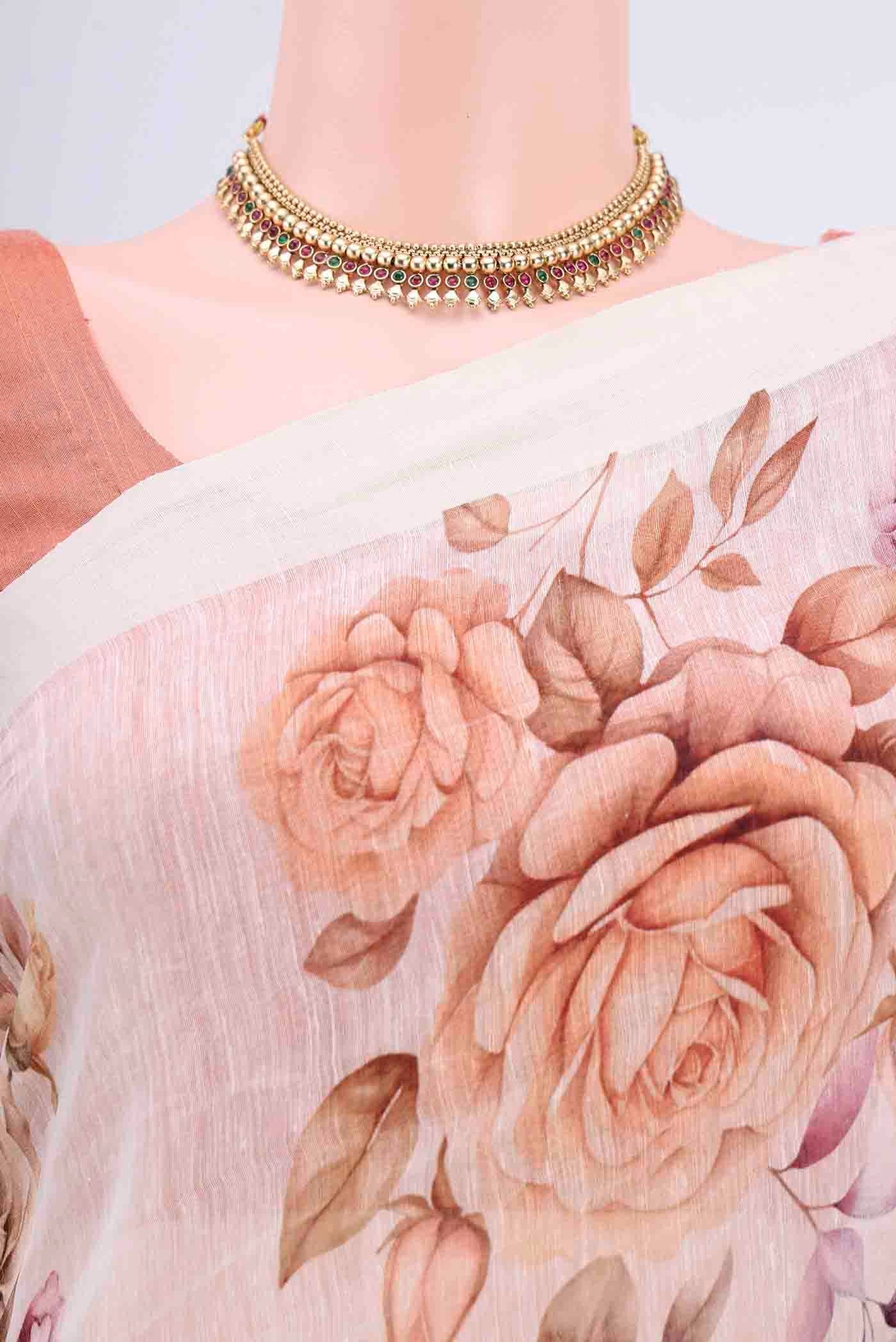 Off White Linen Saree - Image 2