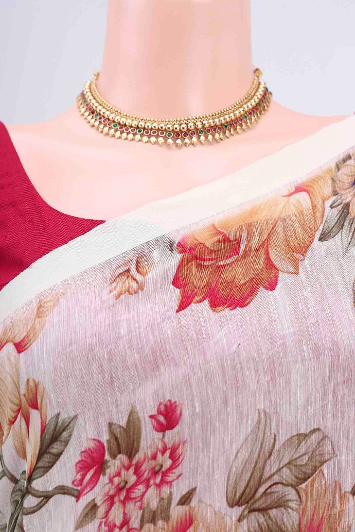 Off White Linen Saree - Image 2