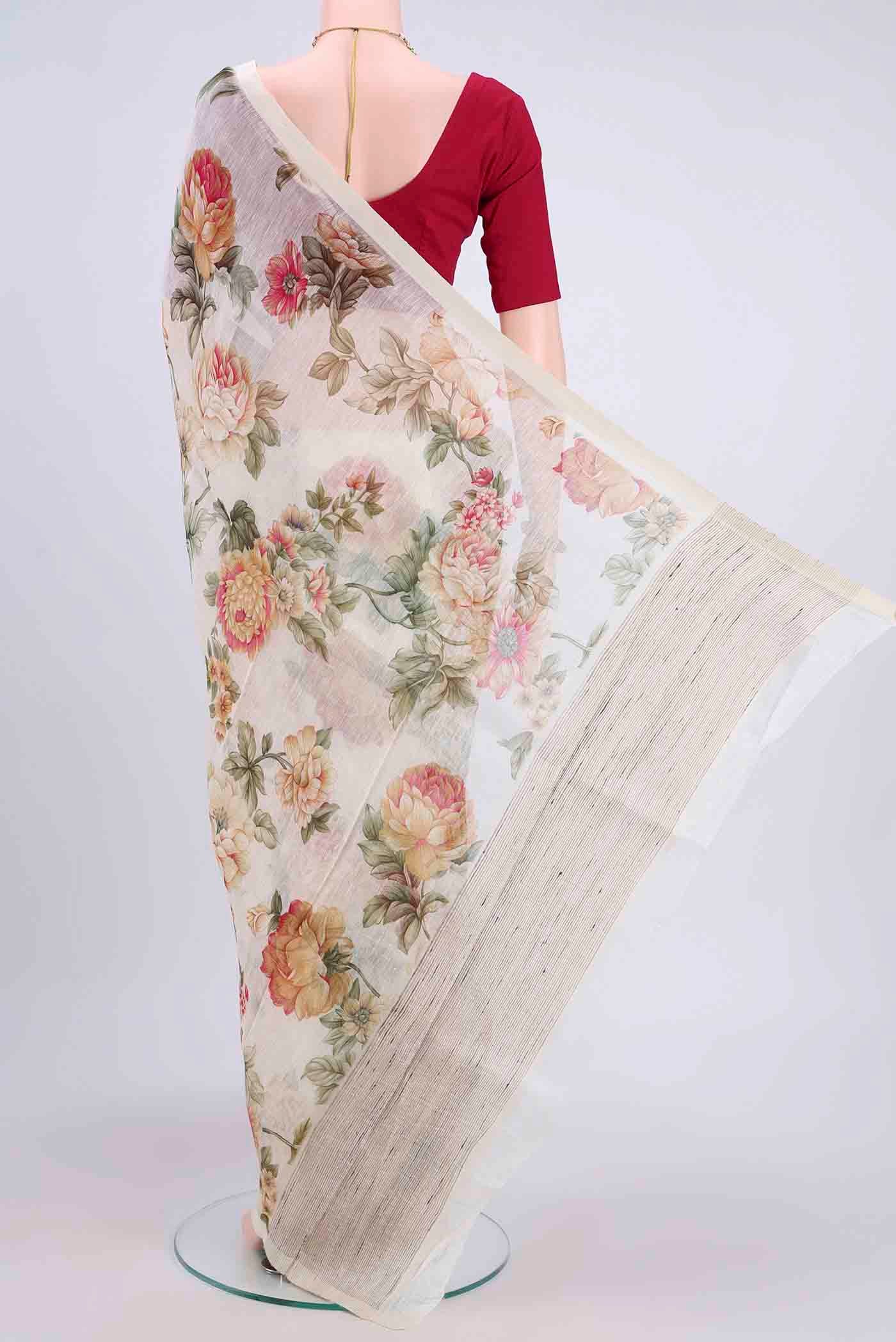 Off White Linen Saree - Image 3