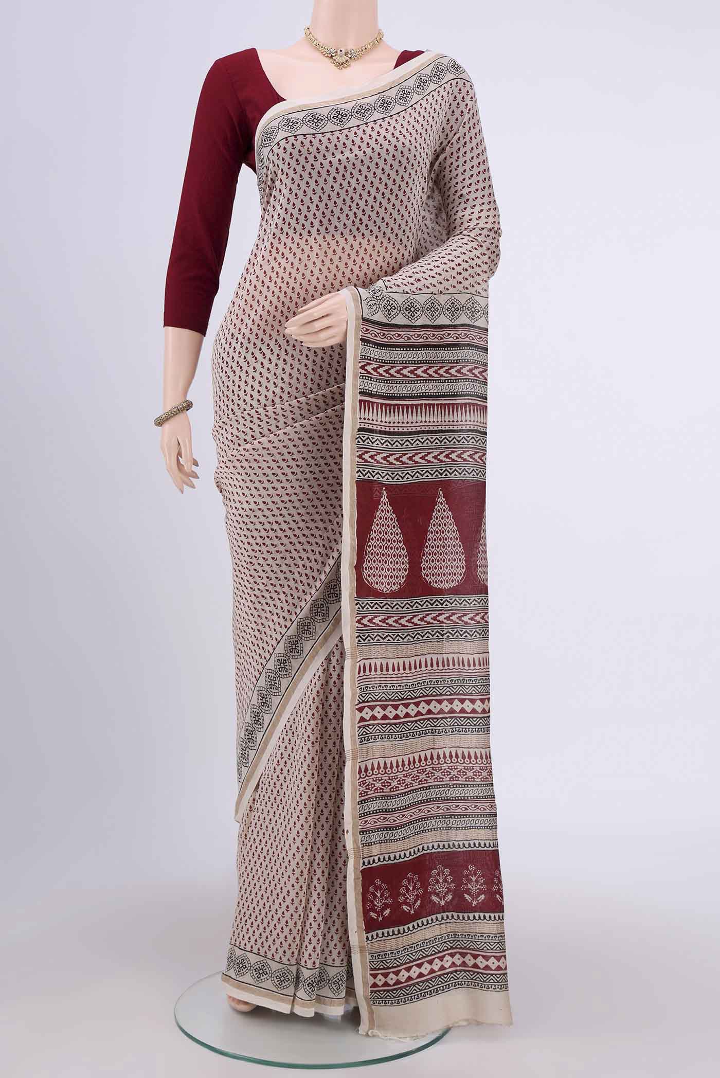 Off White Chanderi Silk Cotton Saree