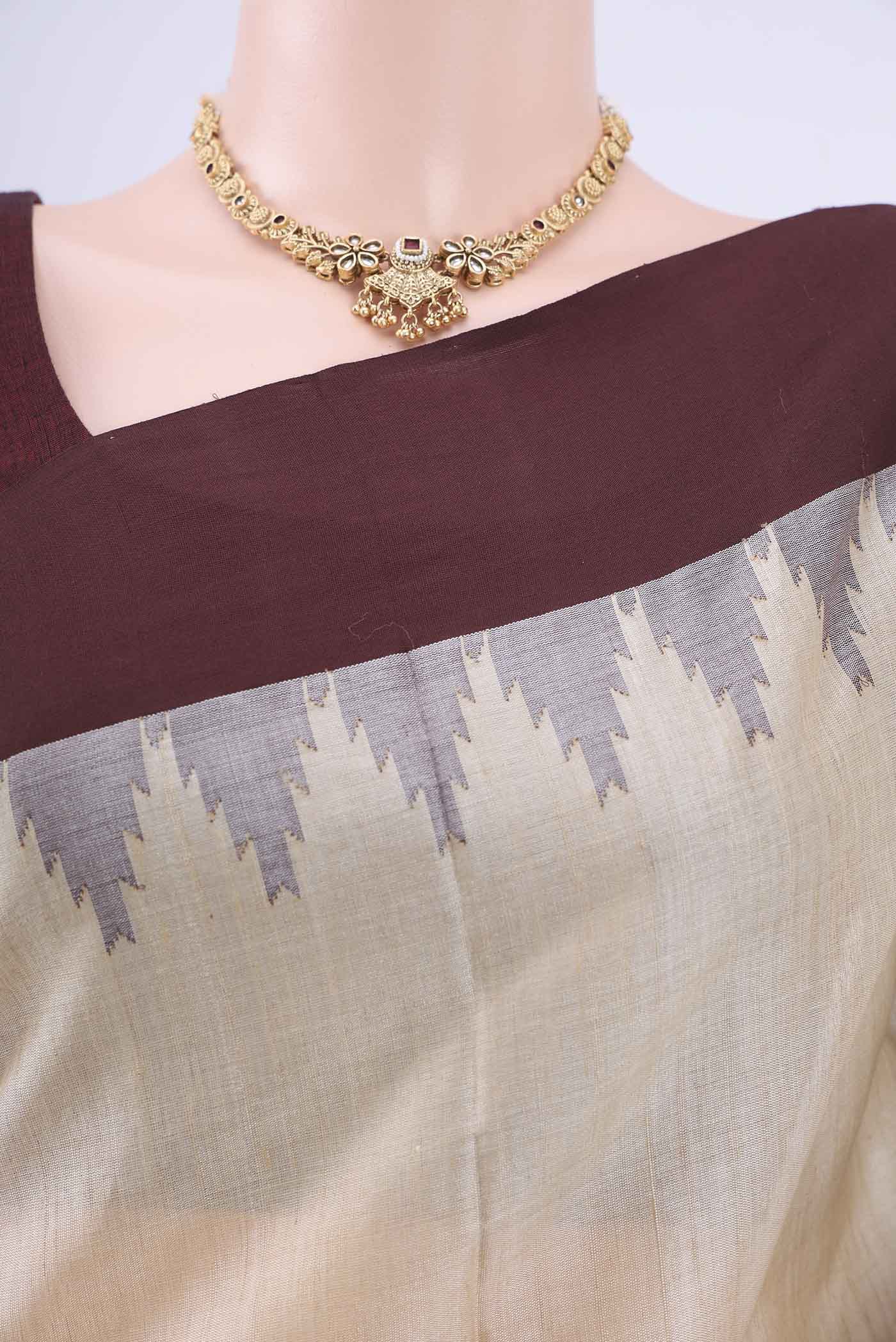 Off White MP Tussar Saree - Image 2