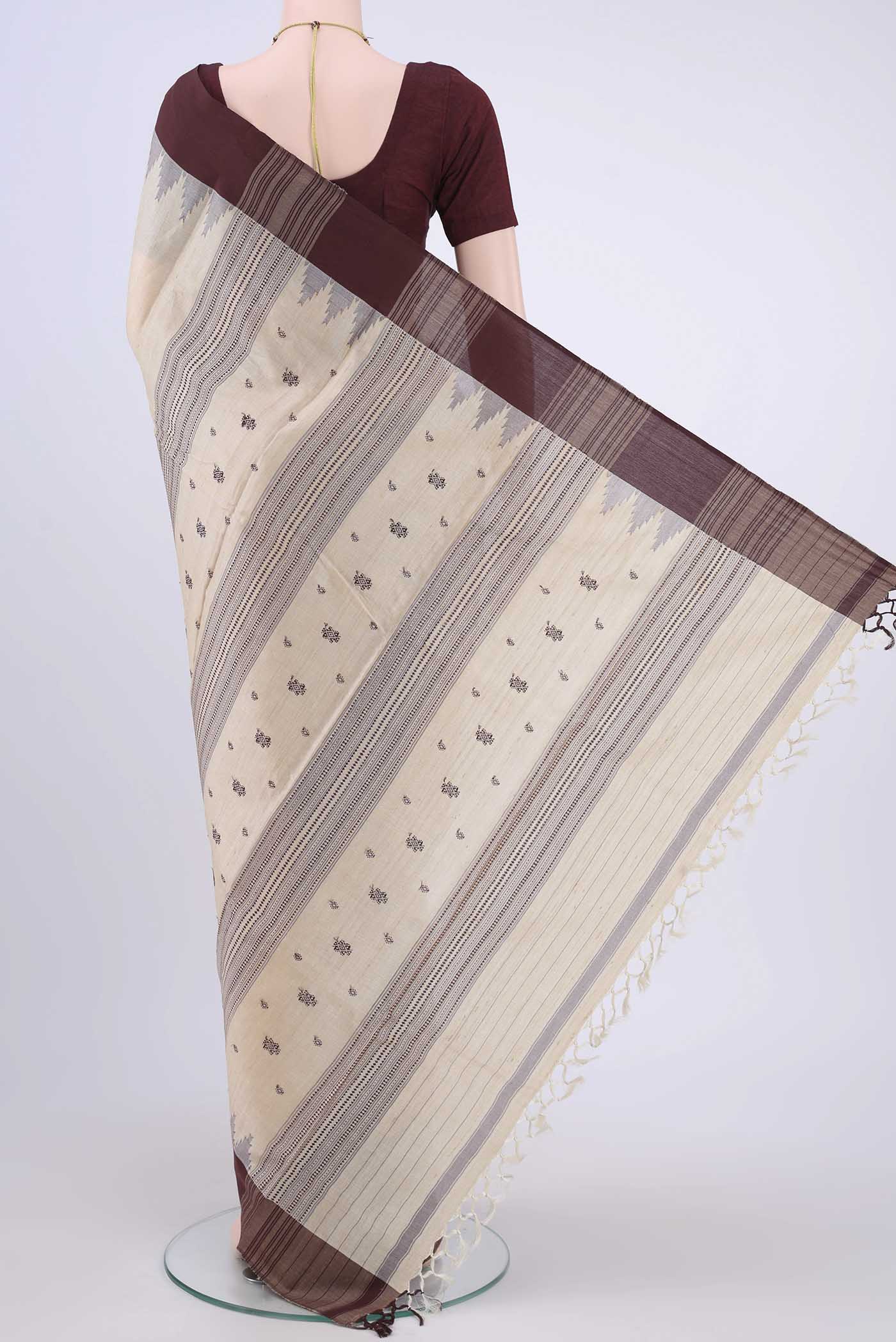Off White MP Tussar Saree - Image 3