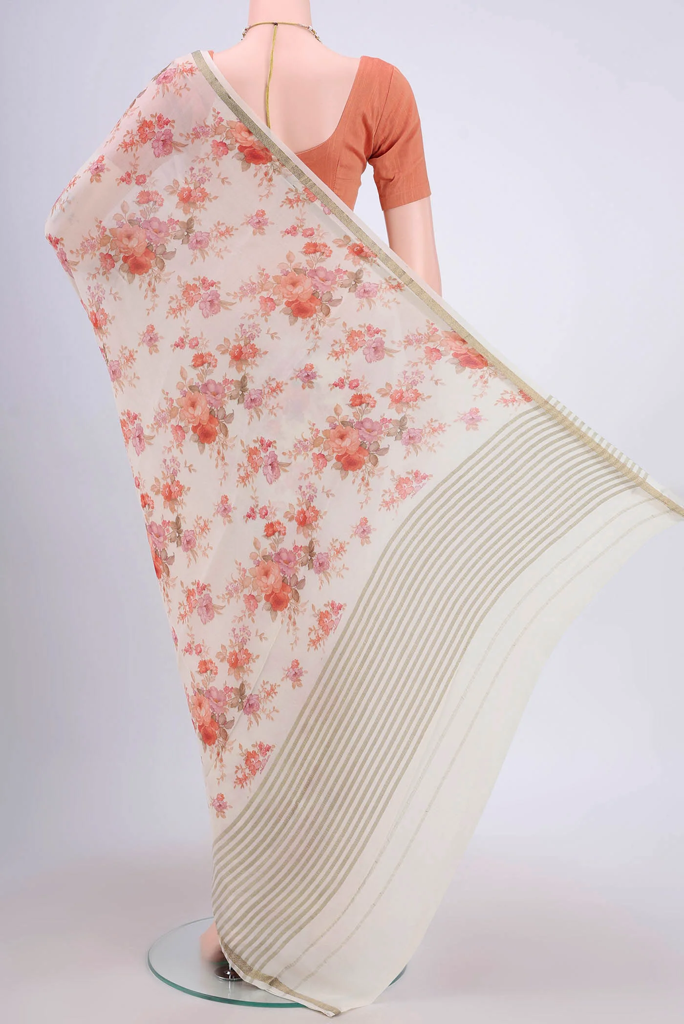 Off White Mysore Crepe Saree - Image 3
