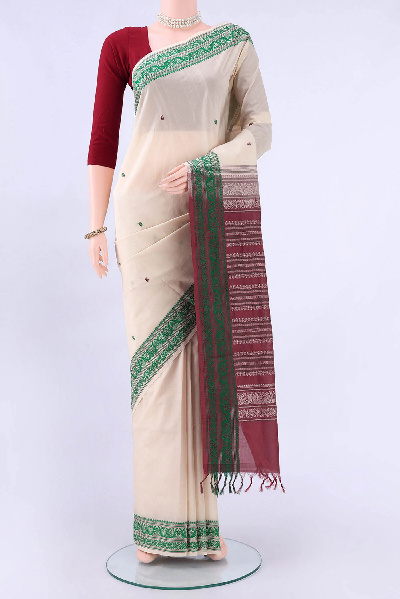 Off White Poly Cotton Saree