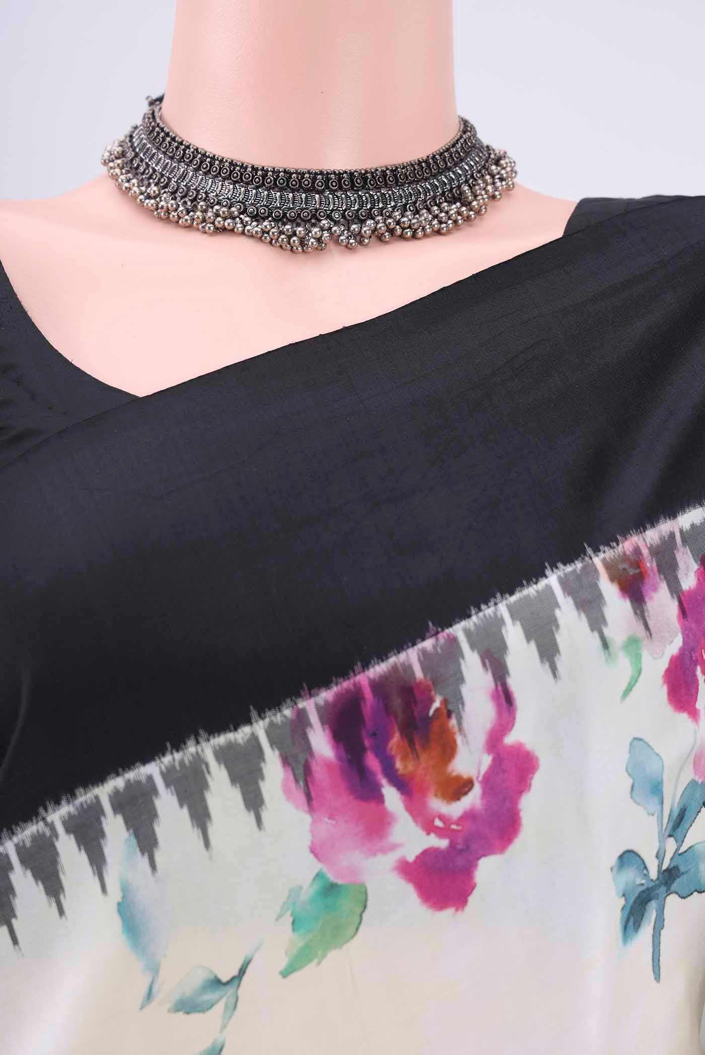 Off White Printed Silk Saree - Image 2