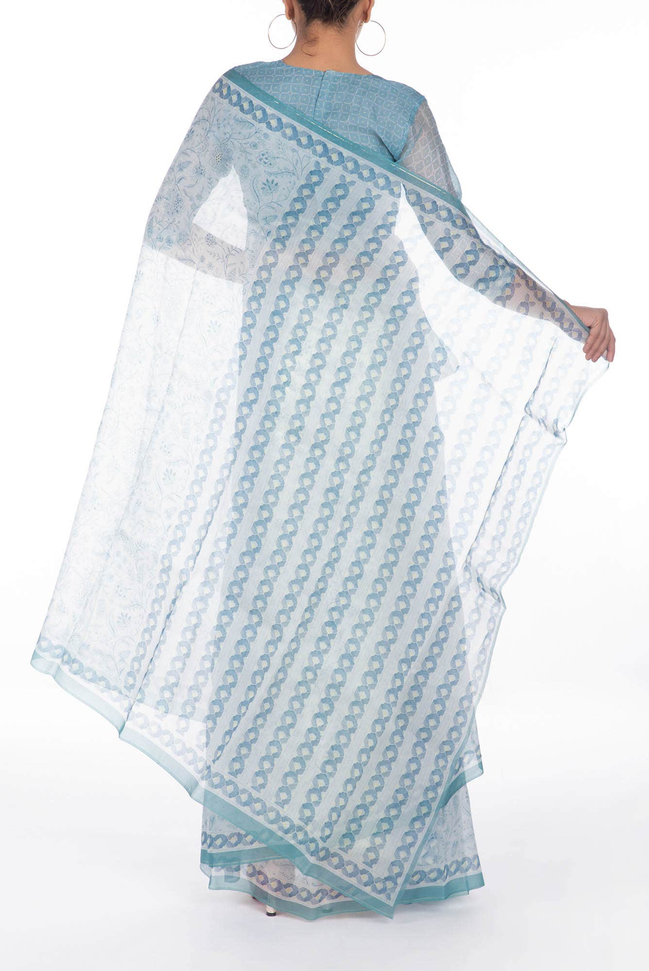 Guldasta Light Blue floral design saree from Chintz Collection, Designed by Nalli - Image 5