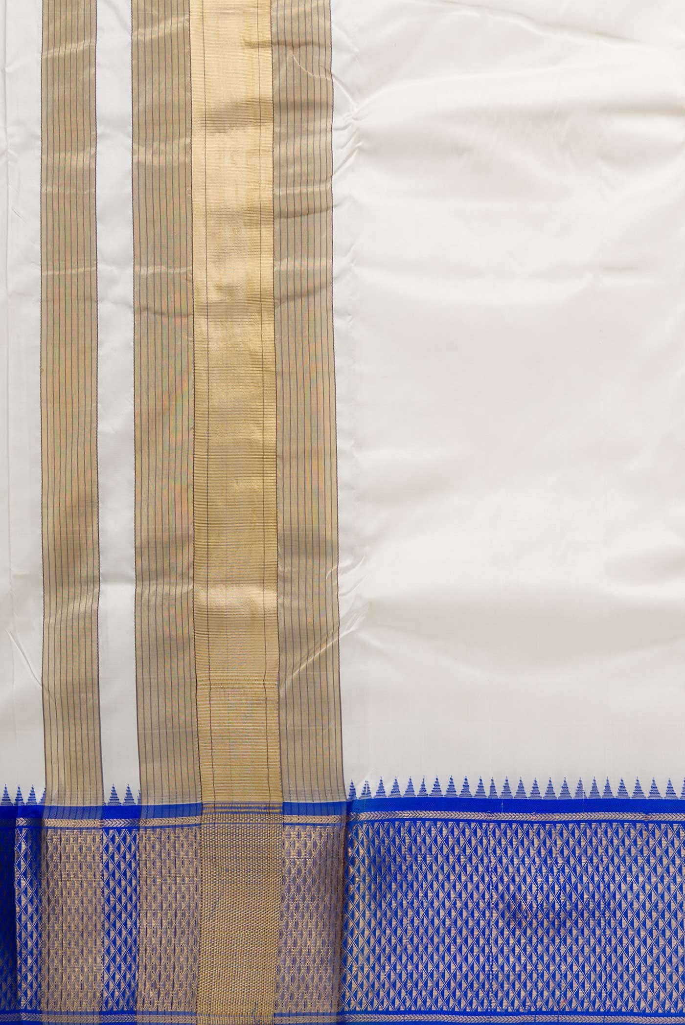 Off White Silk Dhoti With Angavastram (9X 5) Muzham - Image 3