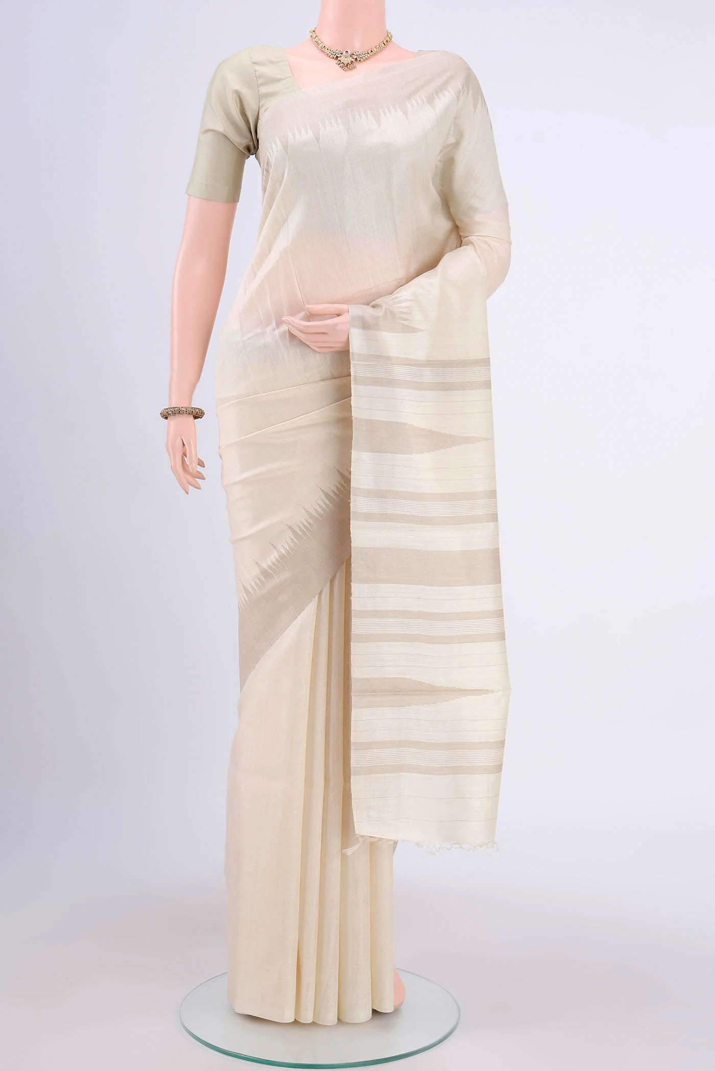 Off White Tussar Silk Saree