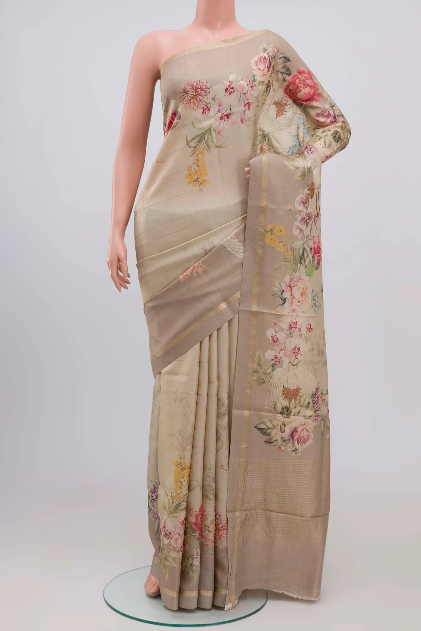 Cream Tussar Silk Saree