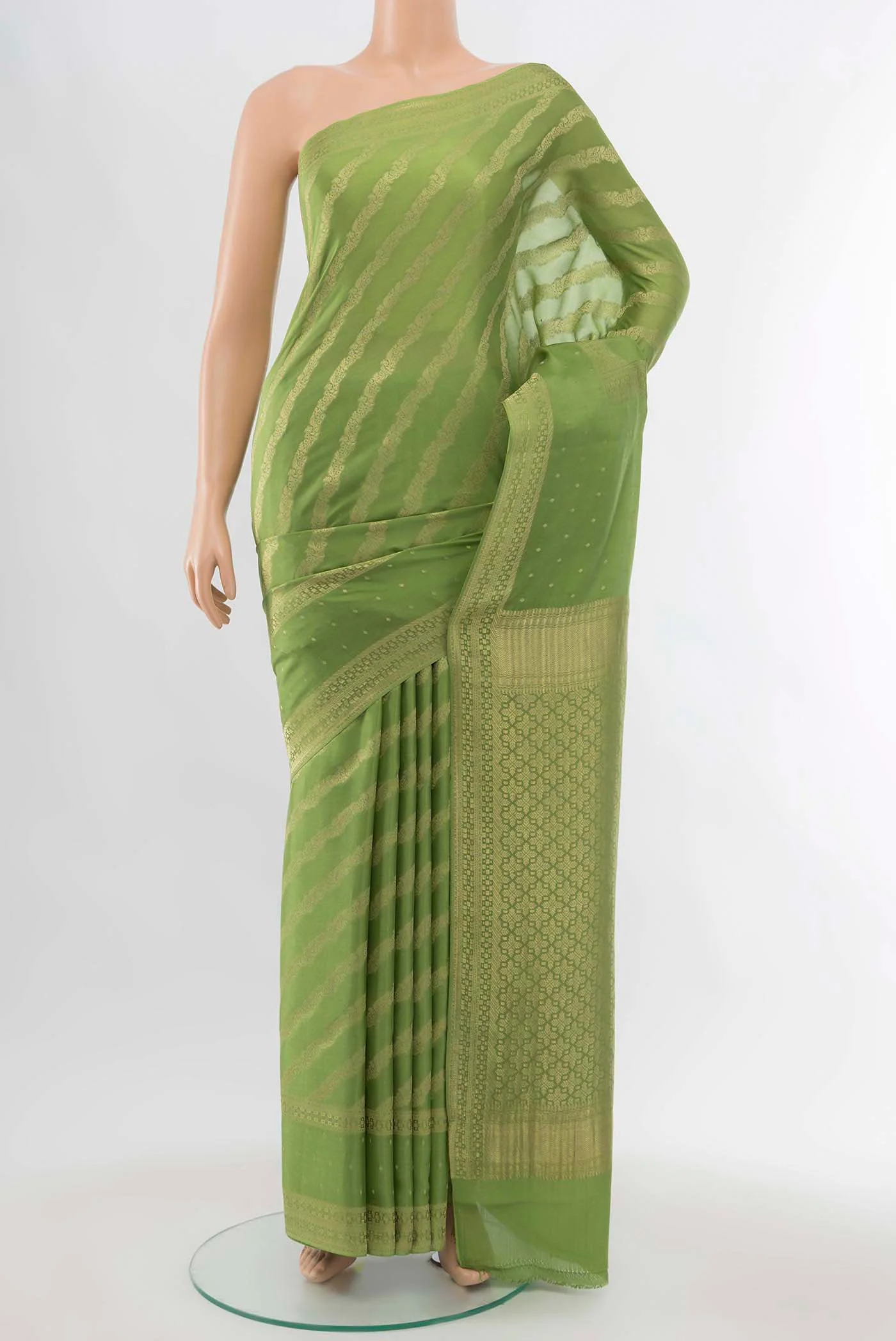 Olive Green Mysore Crepe Saree