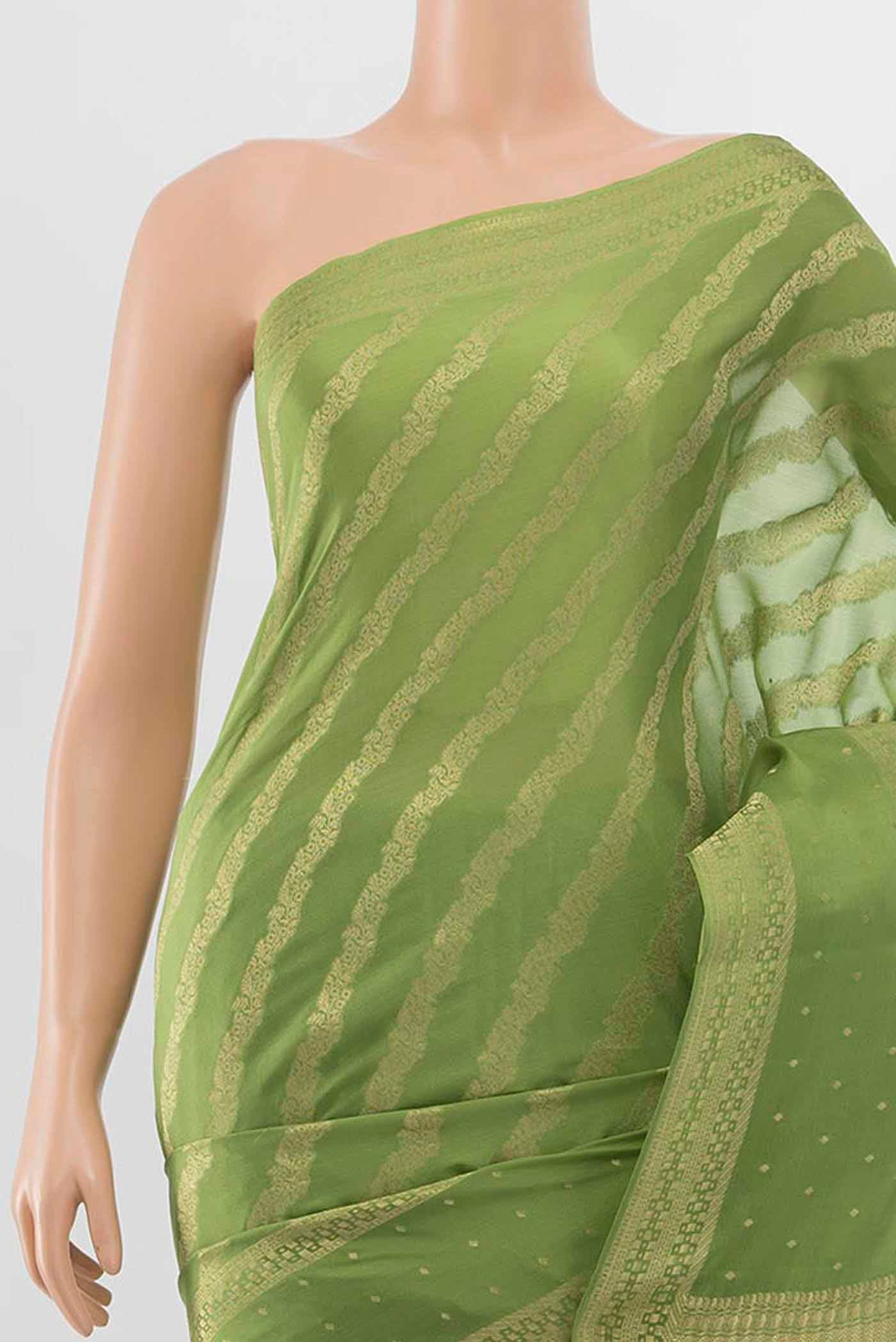 Olive Green Mysore Crepe Saree - Image 2