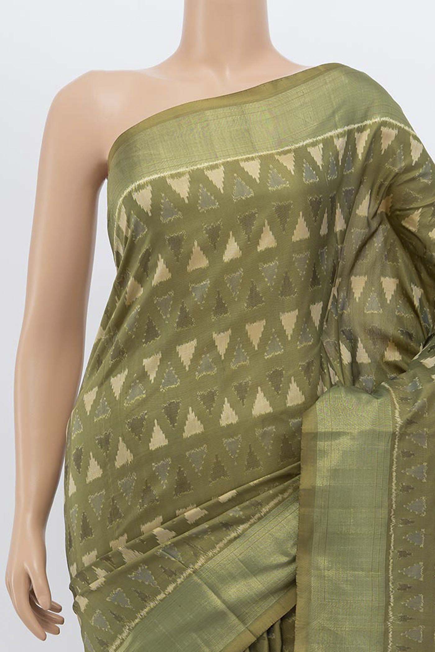 Olive Green Pochampally Silk Saree - Image 2