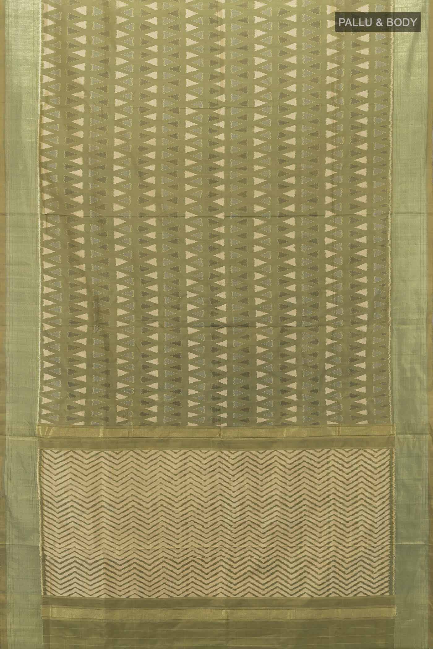 Olive Green Pochampally Silk Saree - Image 5