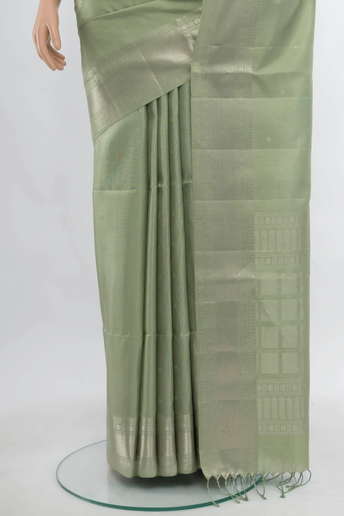 Sage Green Soft Silk Saree - Image 3