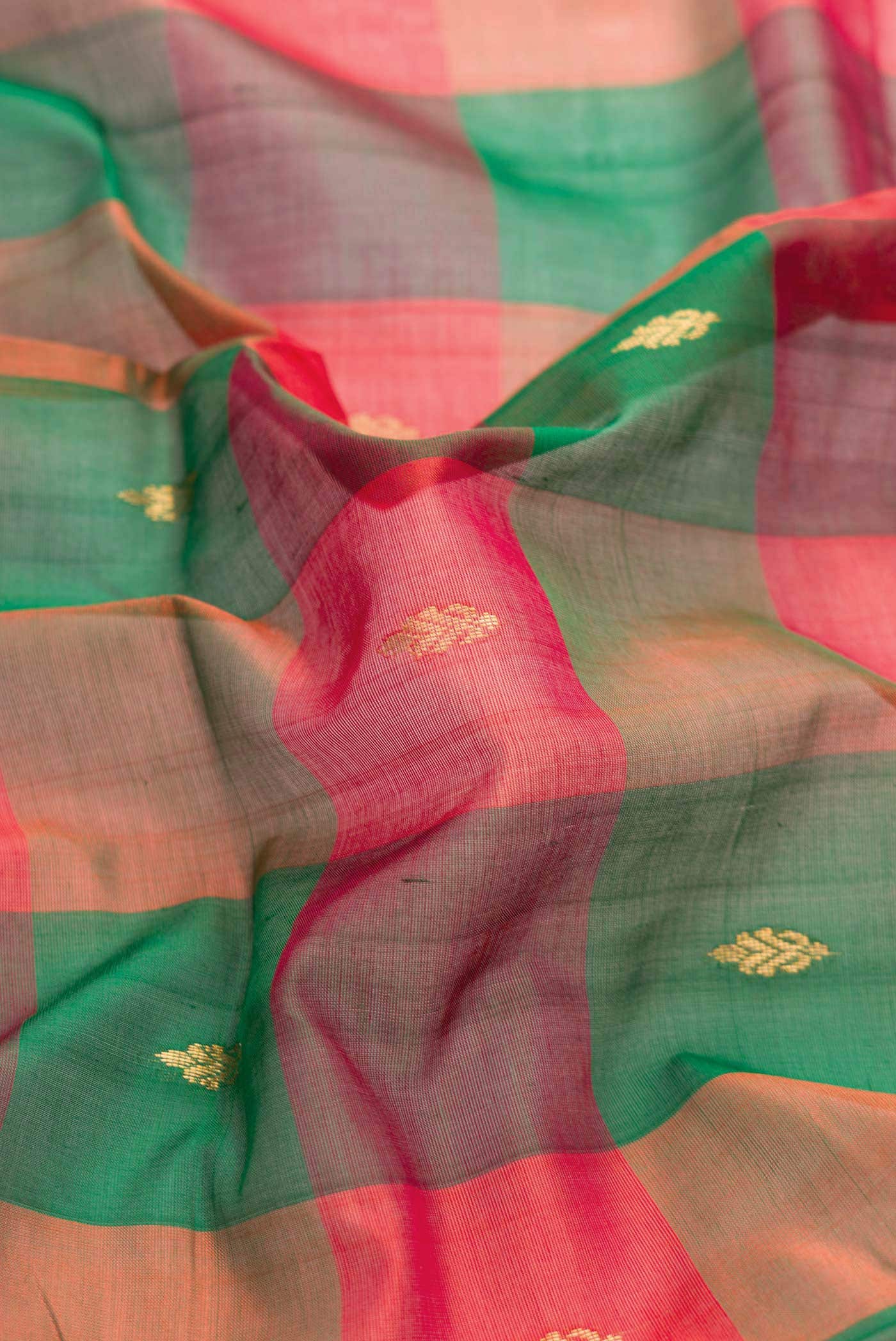 Orange and Green Dual Tone Silk Cotton Saree - Image 2