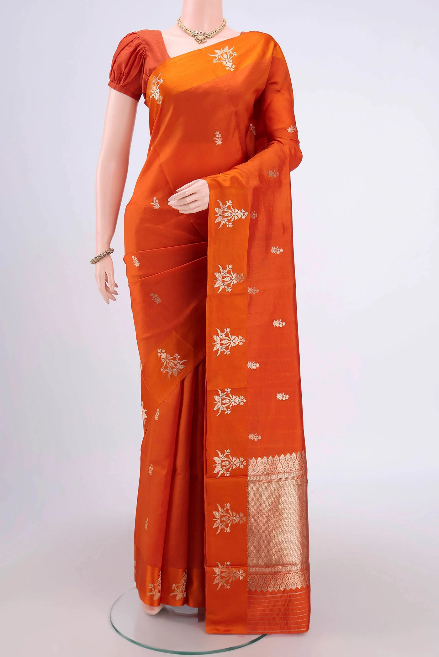 Orange Banarasi Katan Silk Saree