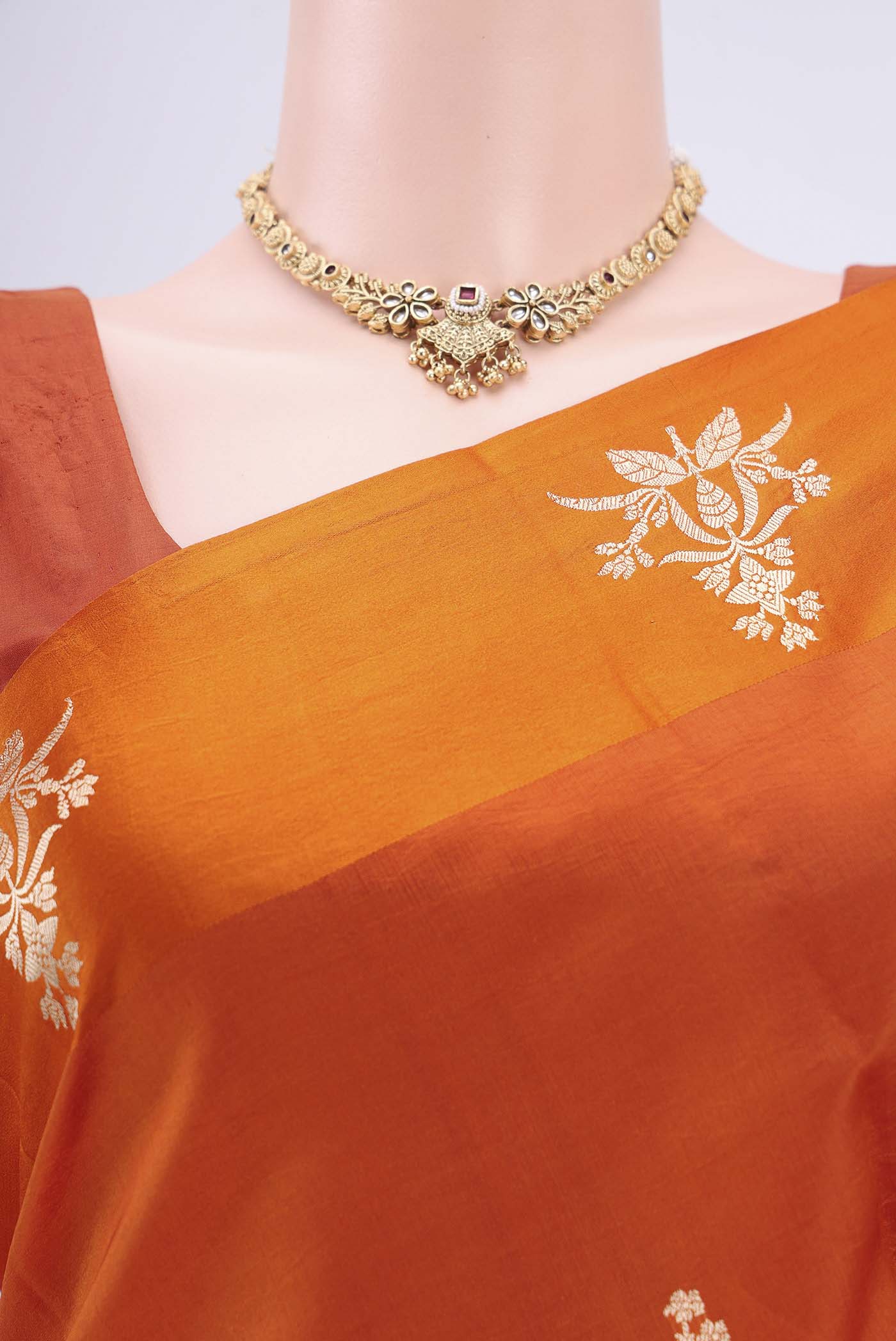 Orange Banarasi Katan Silk Saree - Image 2