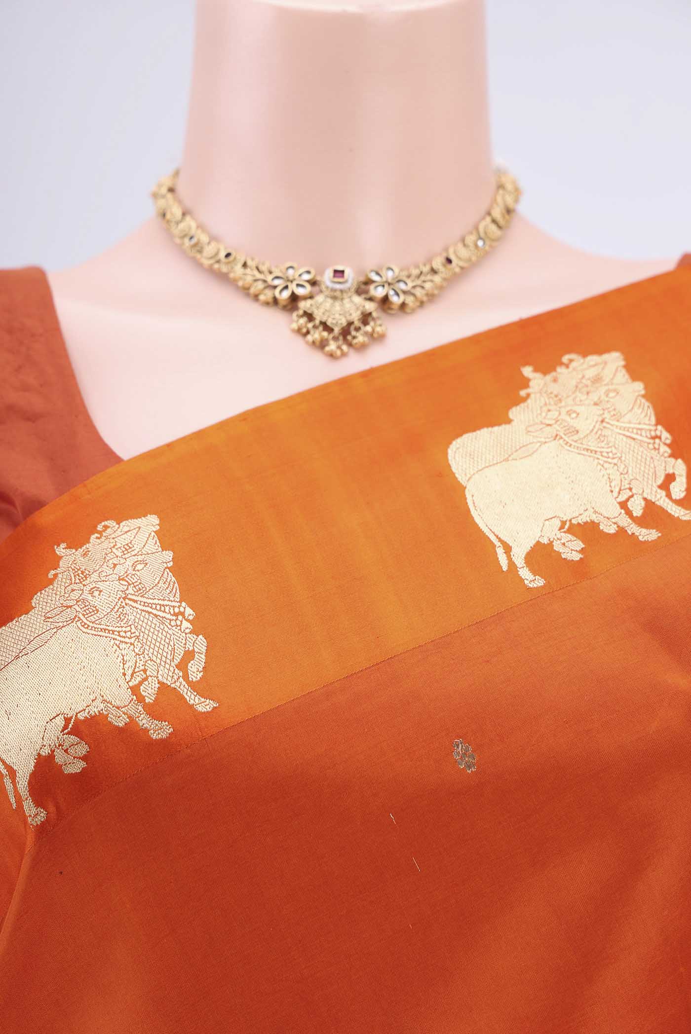 Orange Banarasi Silk Saree - Image 2