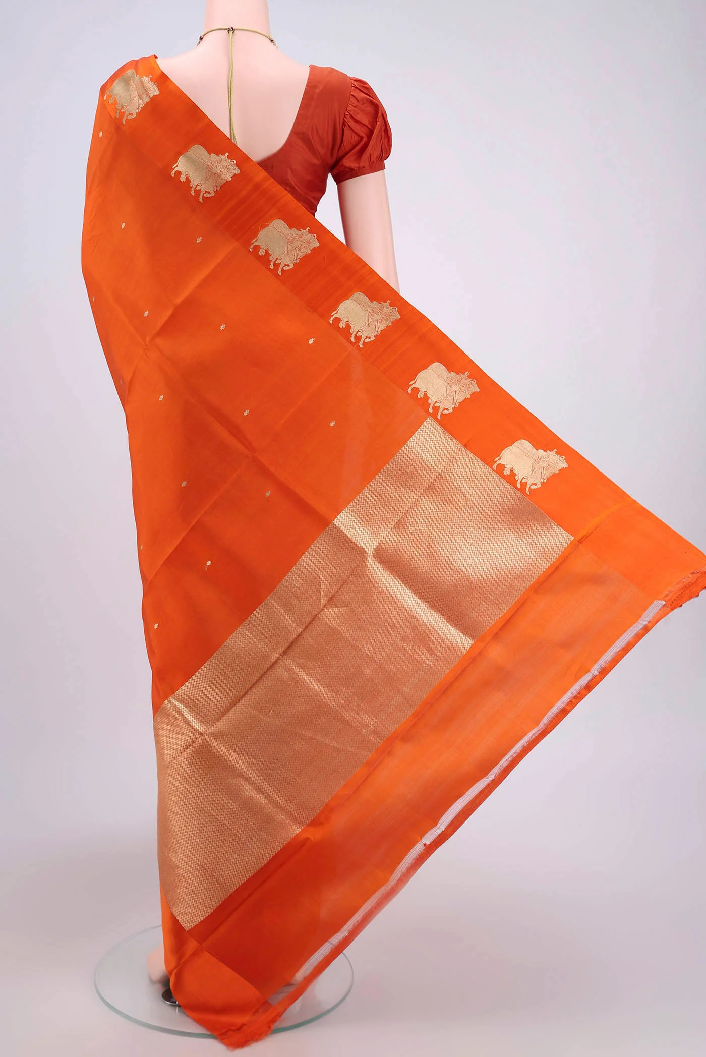 Orange Banarasi Silk Saree - Image 3