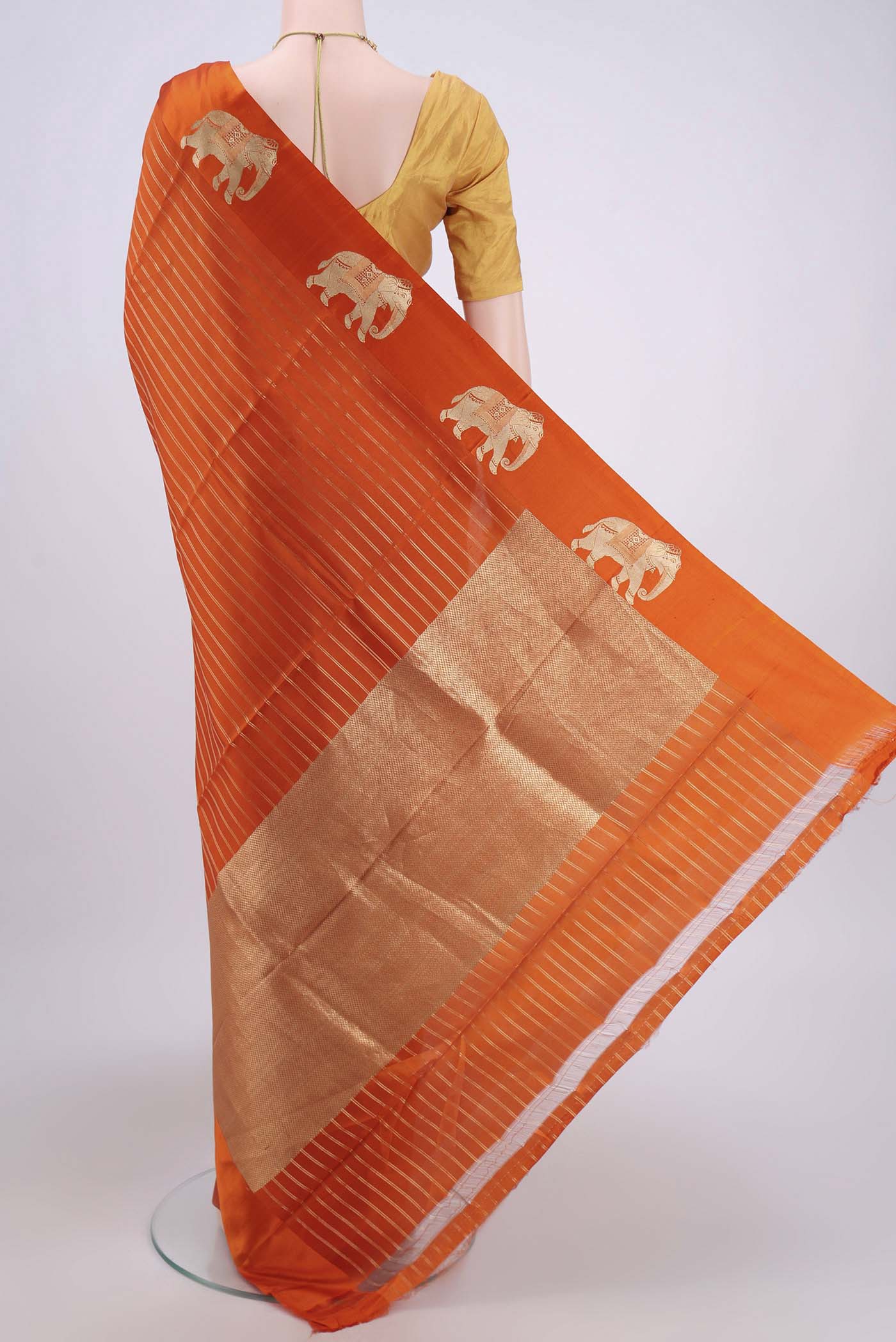 Orange Banarasi Silk Saree - Image 3