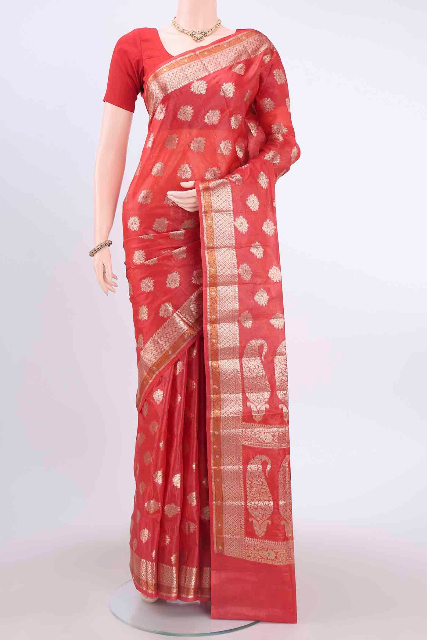 Red Banarasi Tussar Silk Saree