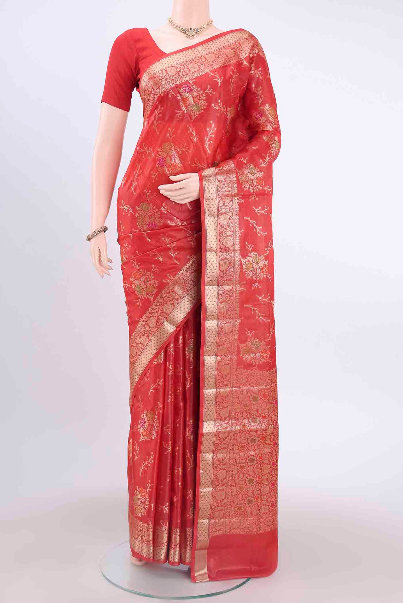 Red Banarasi Tussar Silk Saree
