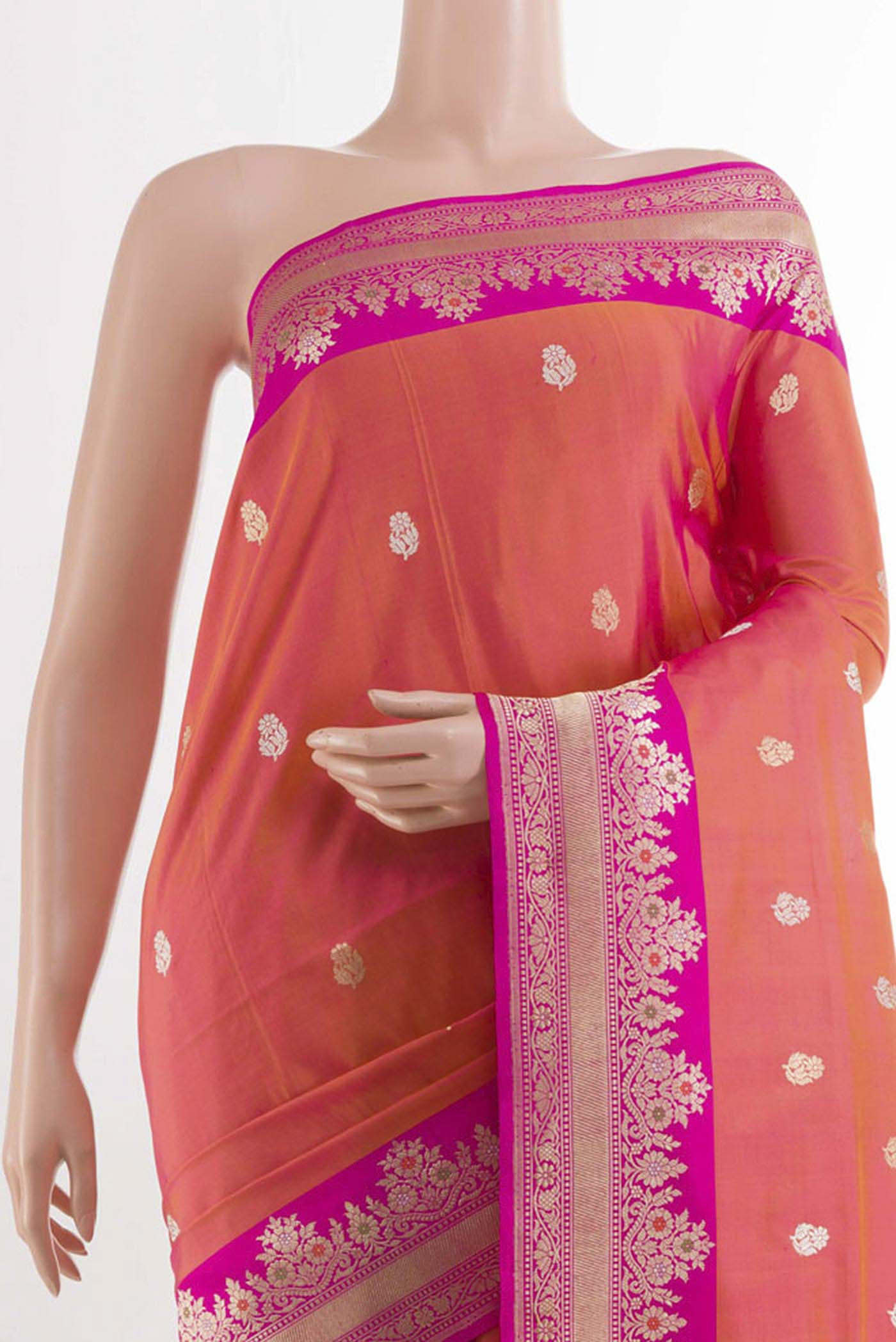 Orange Banarasi Silk Saree - Image 2