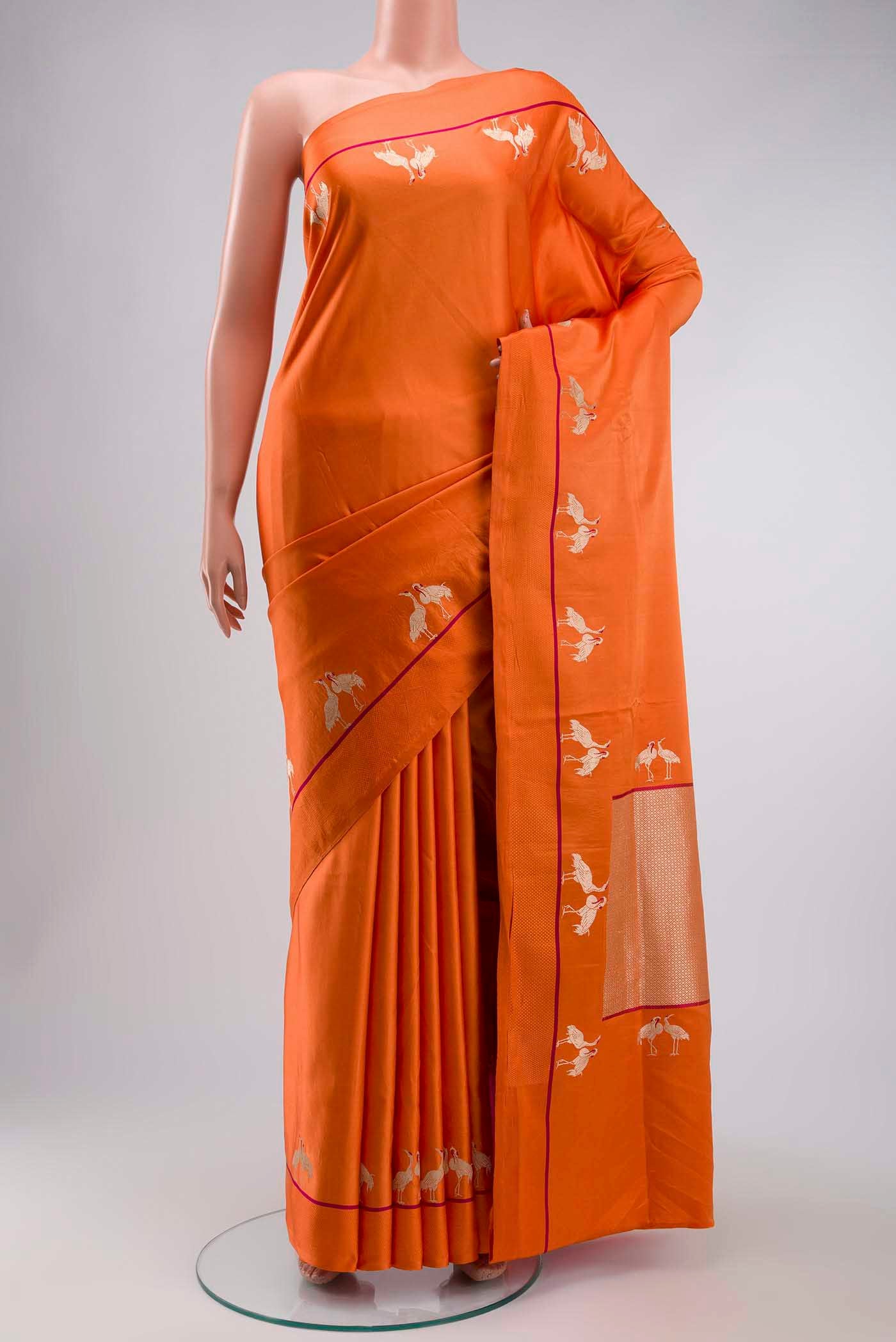 Orange Banarasi Silk Saree