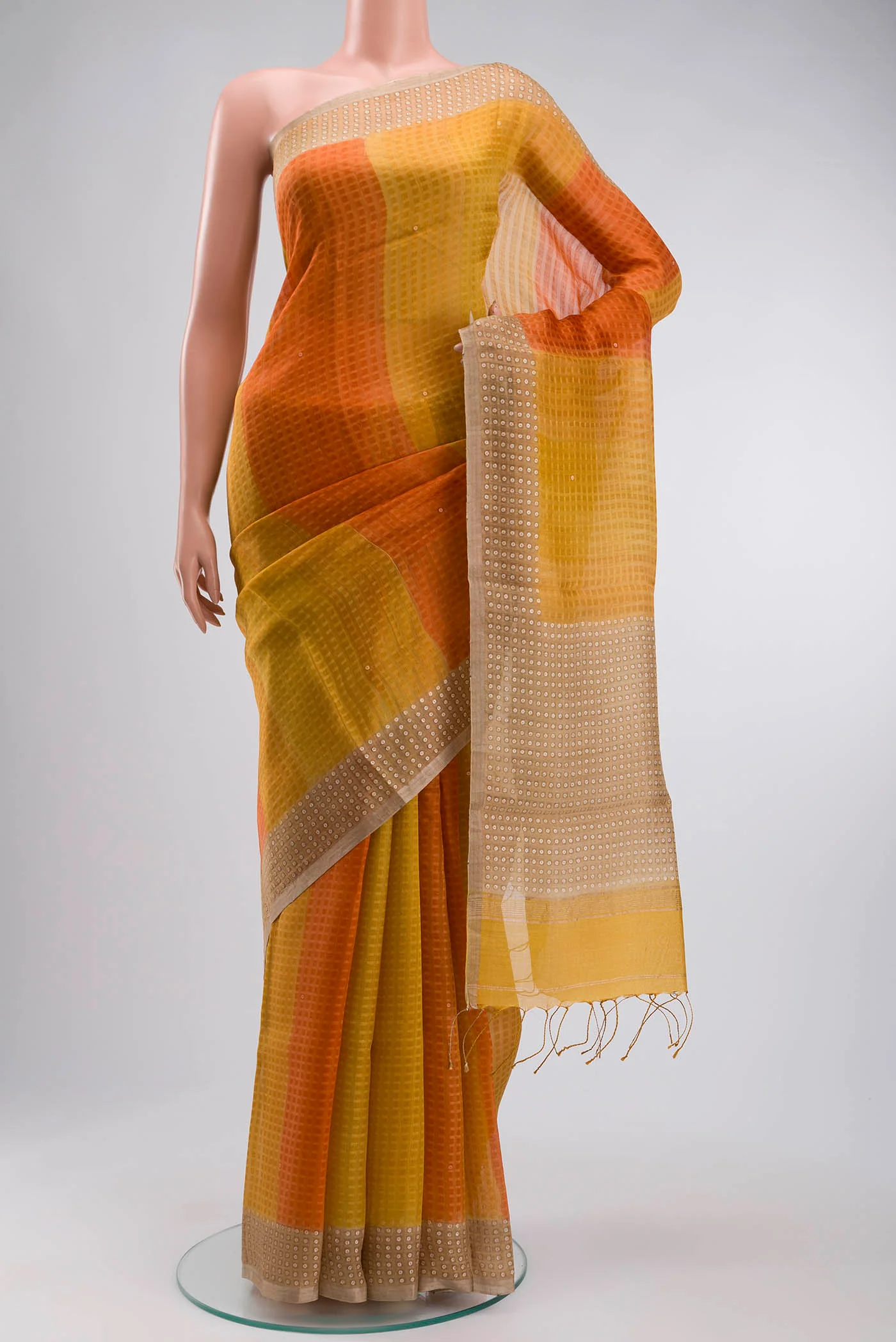 Orange Bhagalpuri Tussar Silk Saree