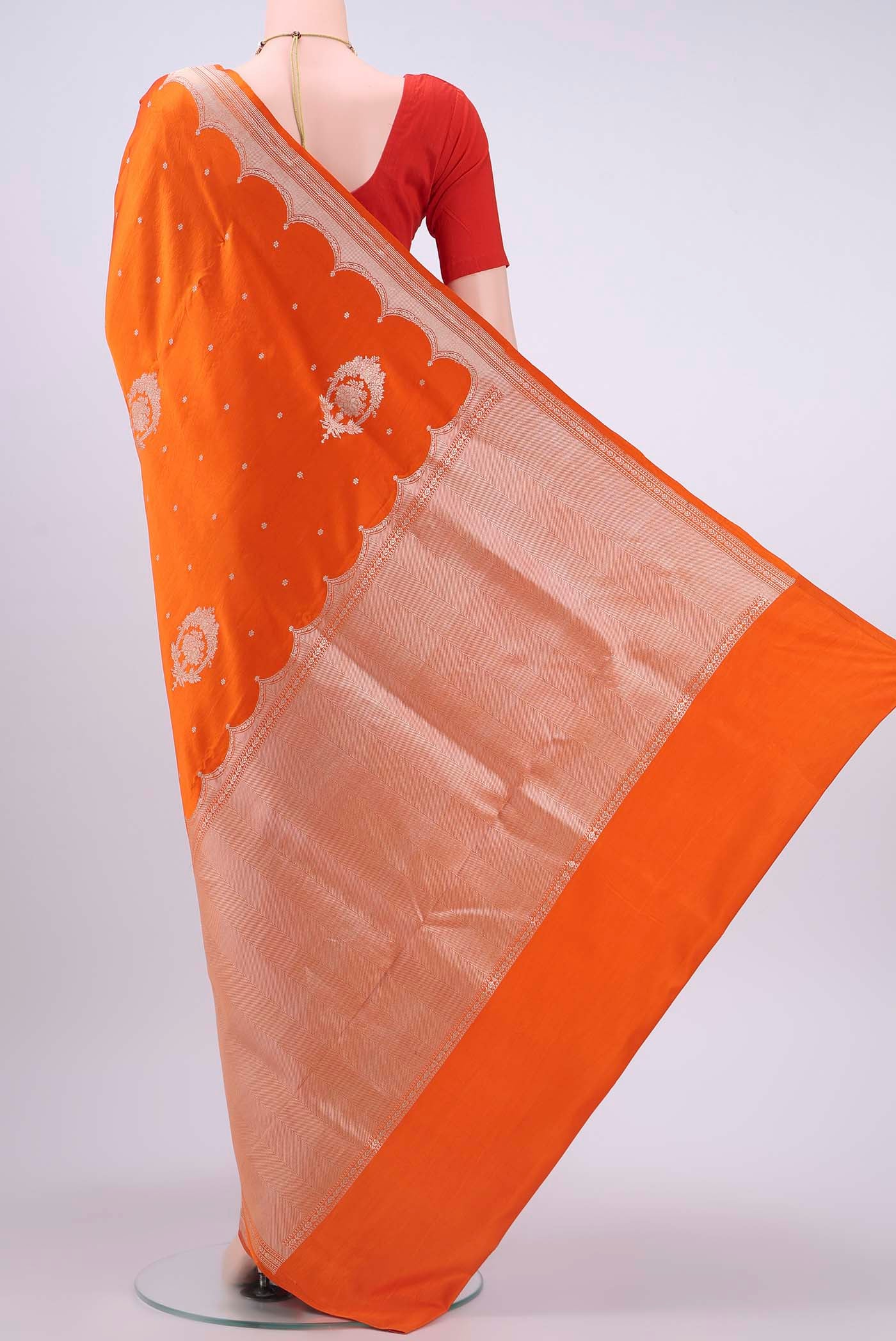 Orange Dual Tone Banarasi Silk Saree - Image 3