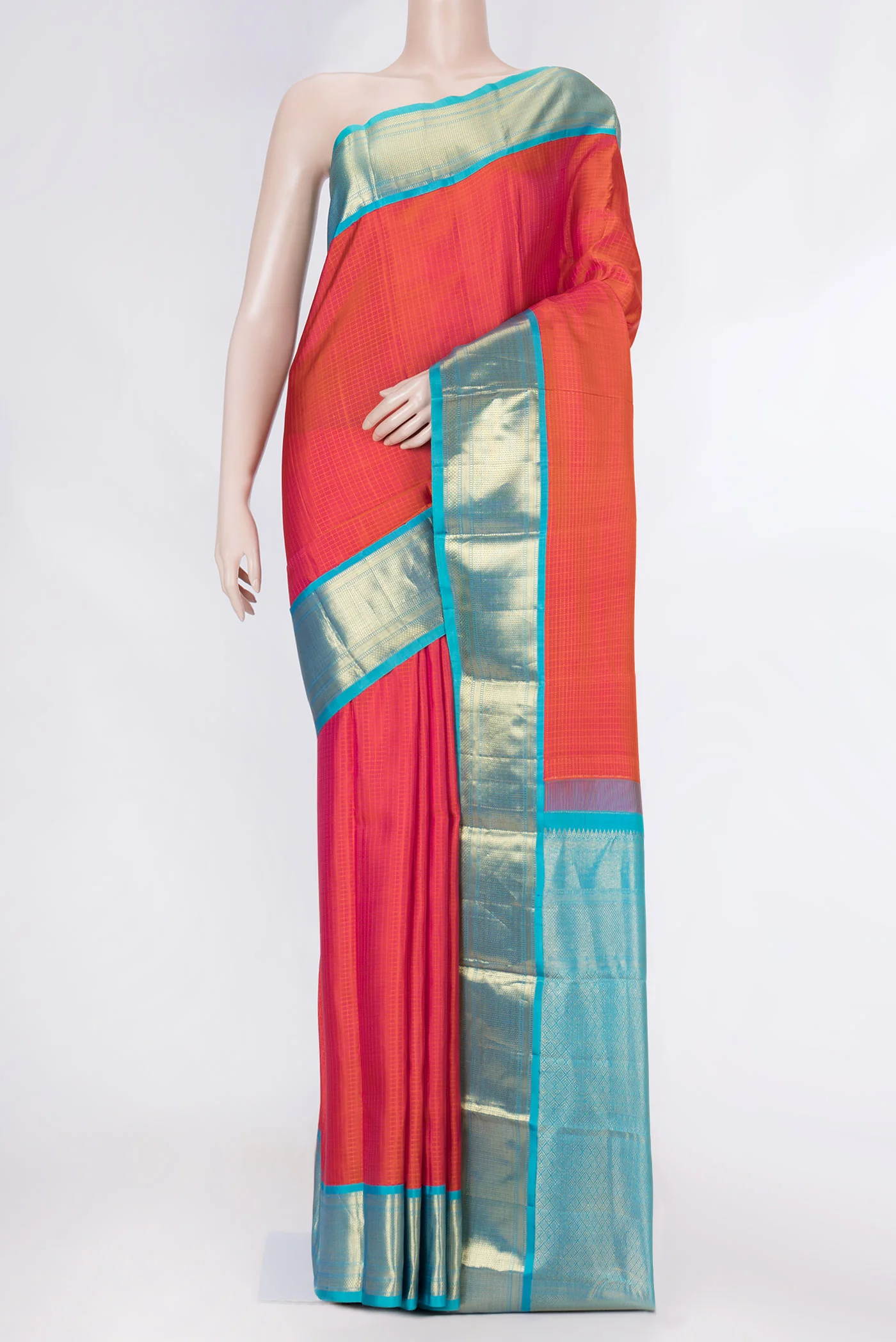 Orange Dual Tone Kanjivaram Saree