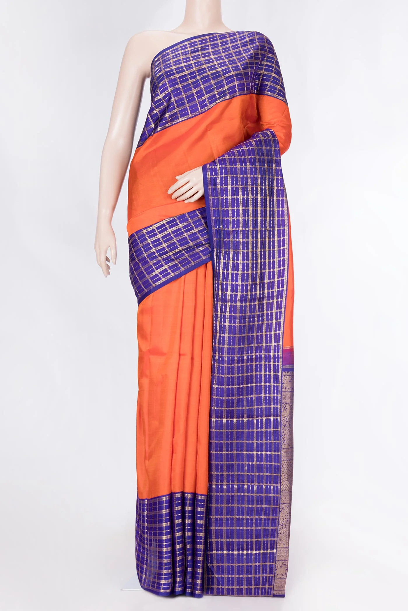 Orange Dual Tone Kanjivaram Saree