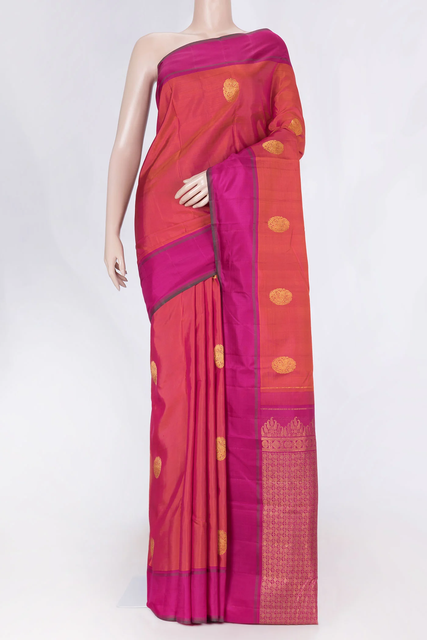 Orange Dual Tone Kanchipuram Saree