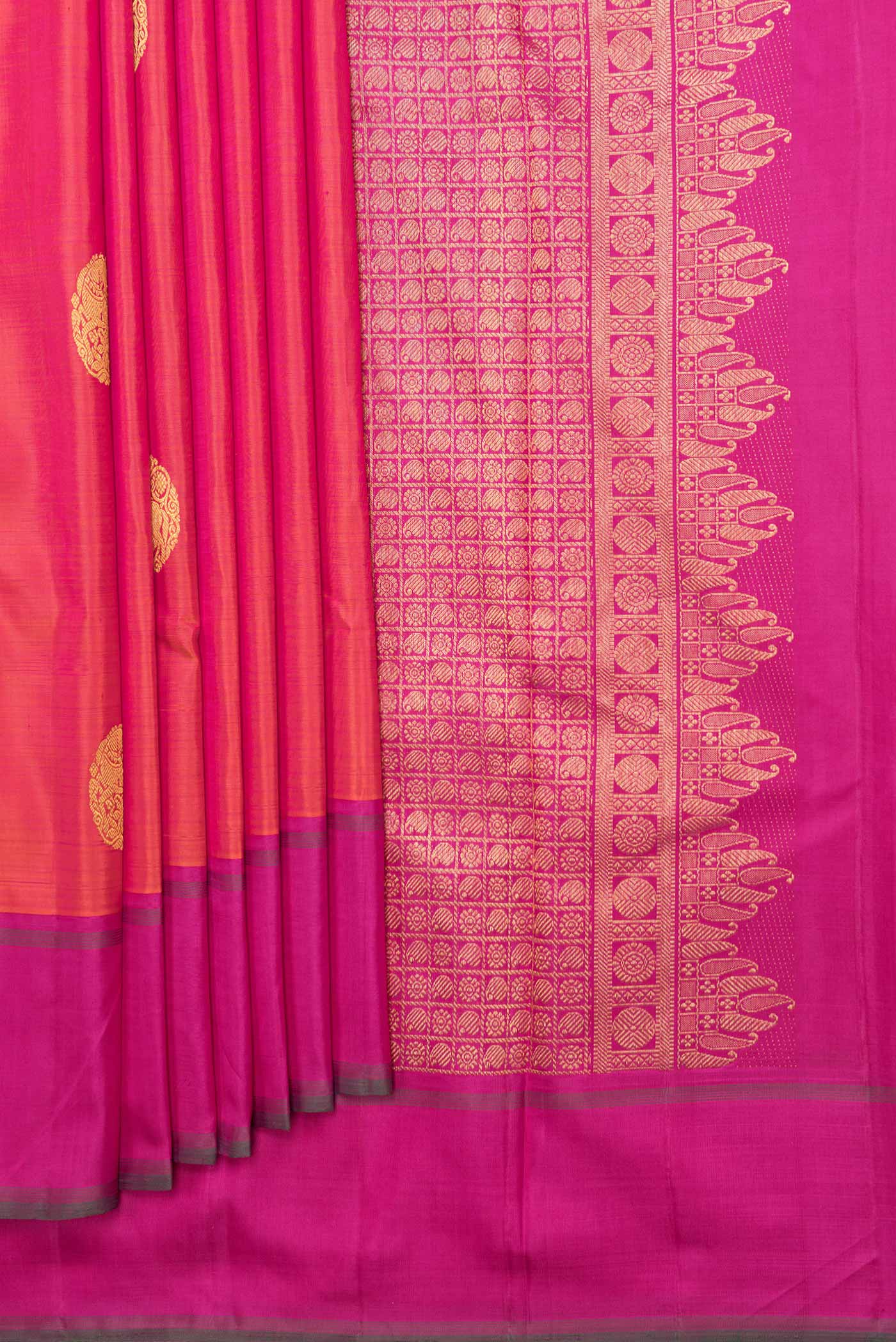 Orange Dual Tone Kanchipuram Saree - Image 4
