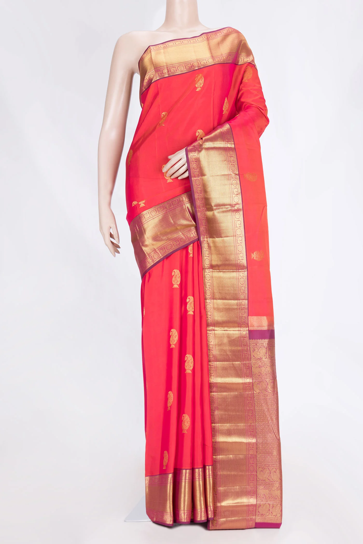 Orange with Pink Color Kanchipuram Saree