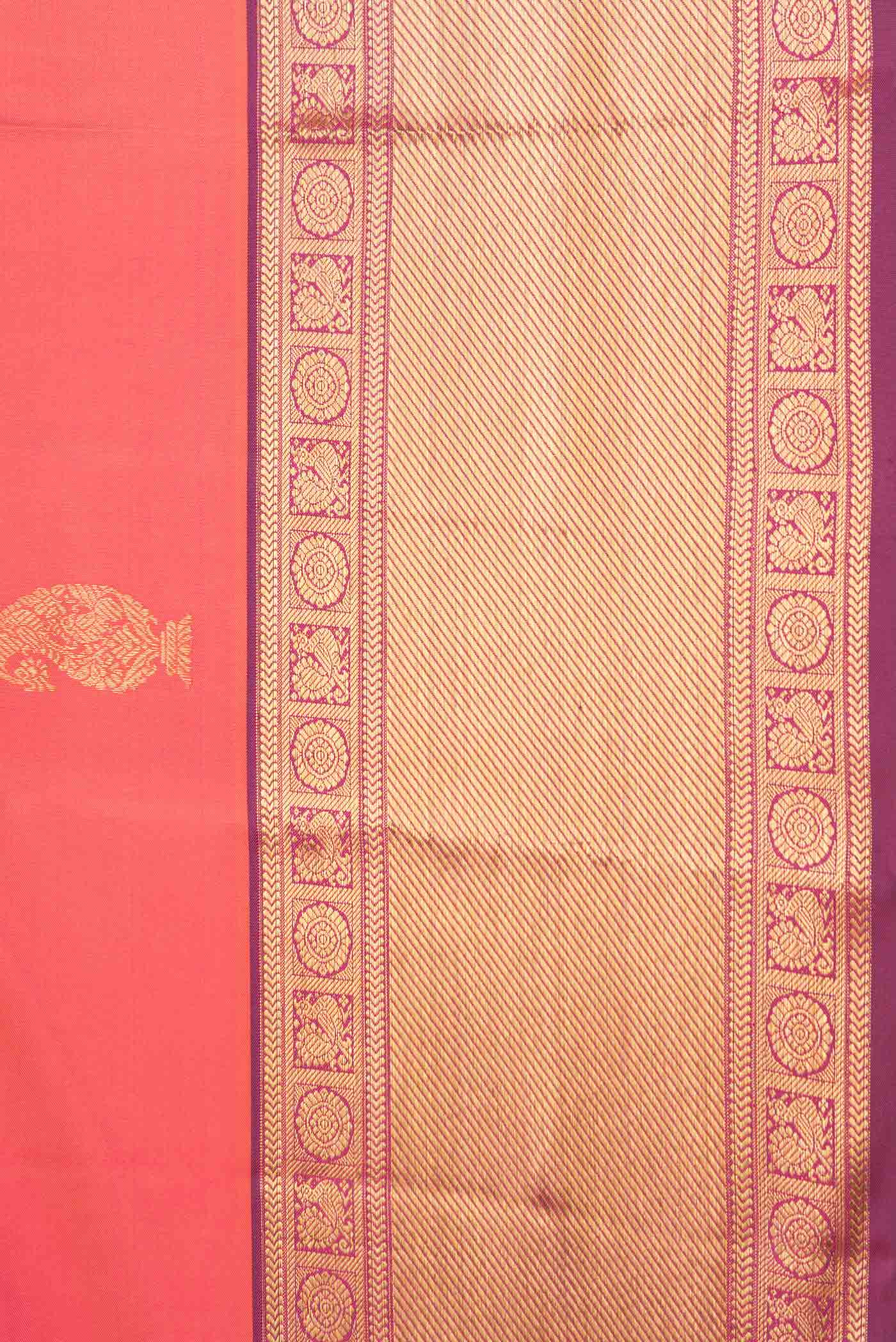 Orange with Pink Color Kanchipuram Saree - Image 3