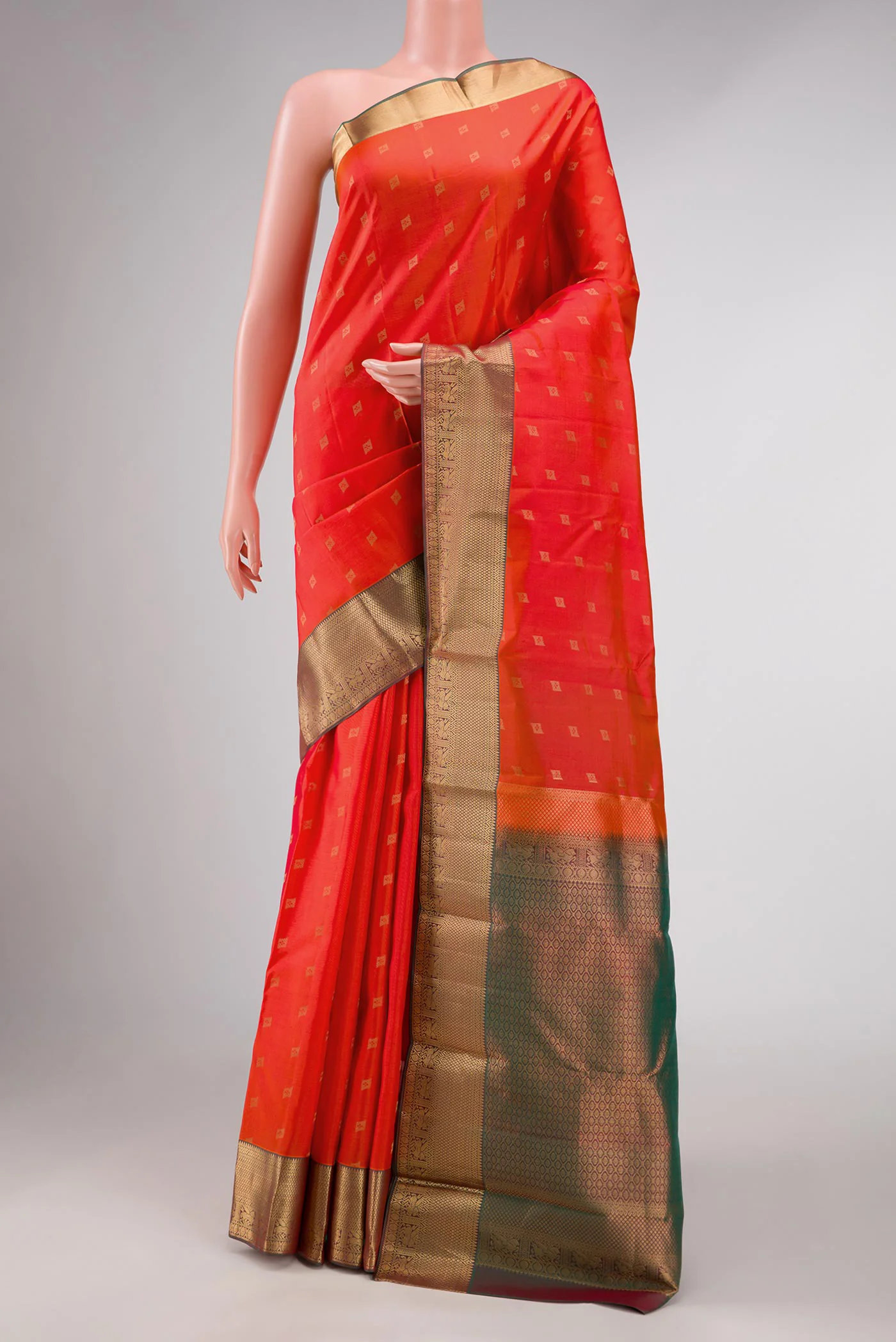 Orange Dual Tone Kanchipuram Silk Saree