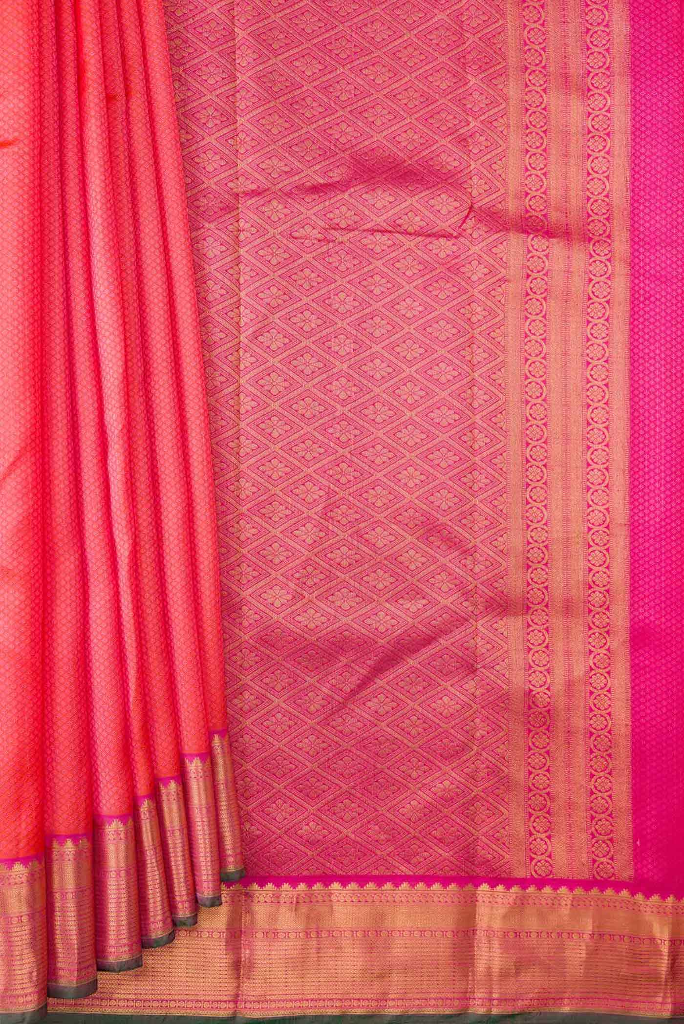 Orange Dual Tone Kanchipuram Silk Saree - Image 4