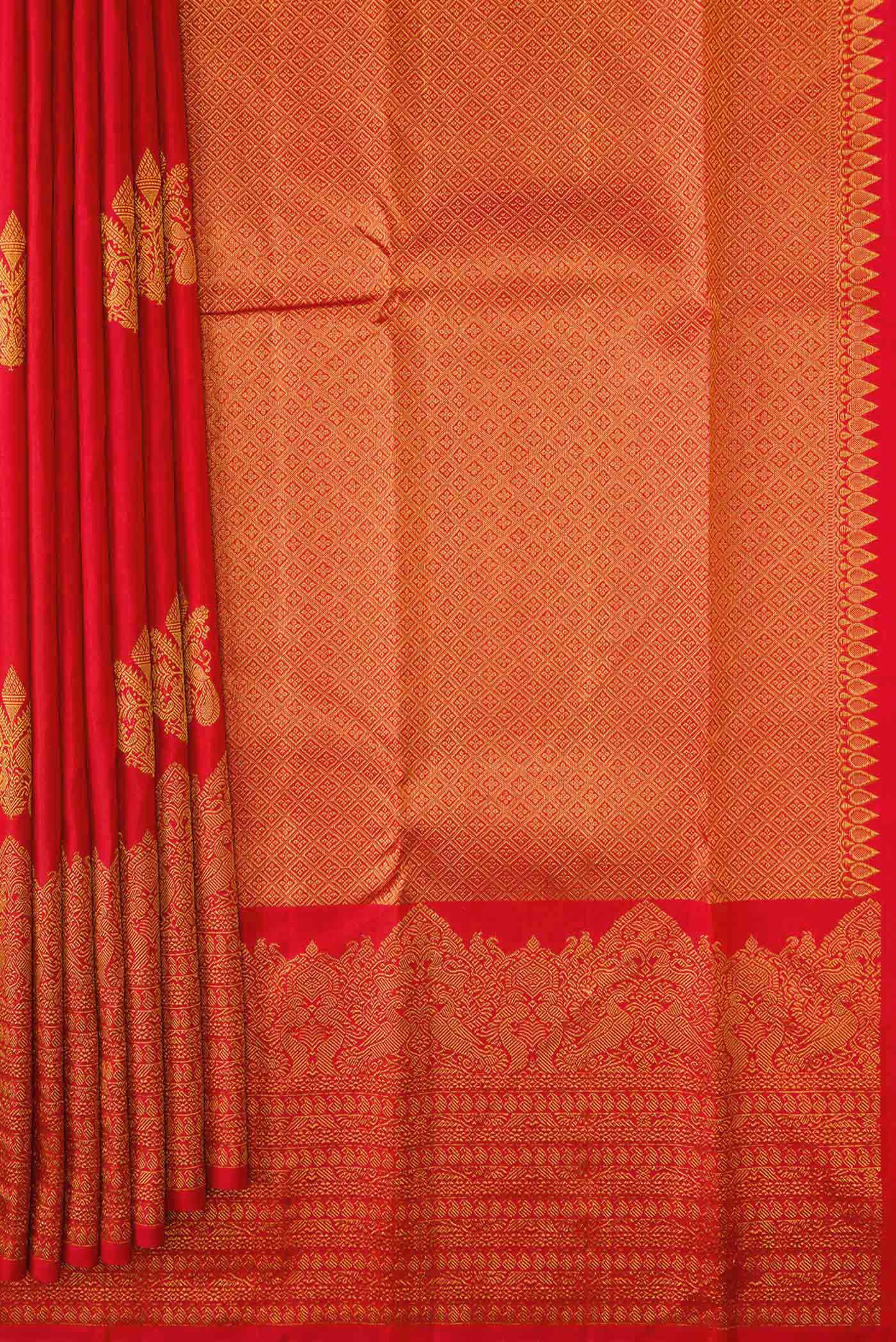 Orange Dual Tone Kanjivaram Silk Saree - Image 4