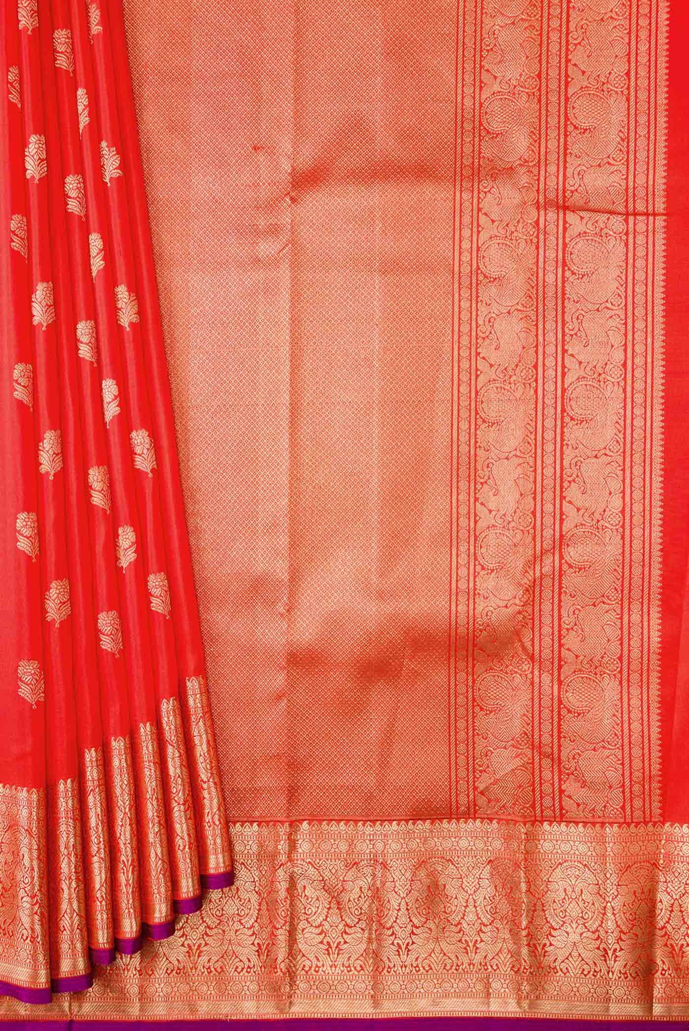 Orange Dual Tone Kanjivaram Silk Saree - Image 4