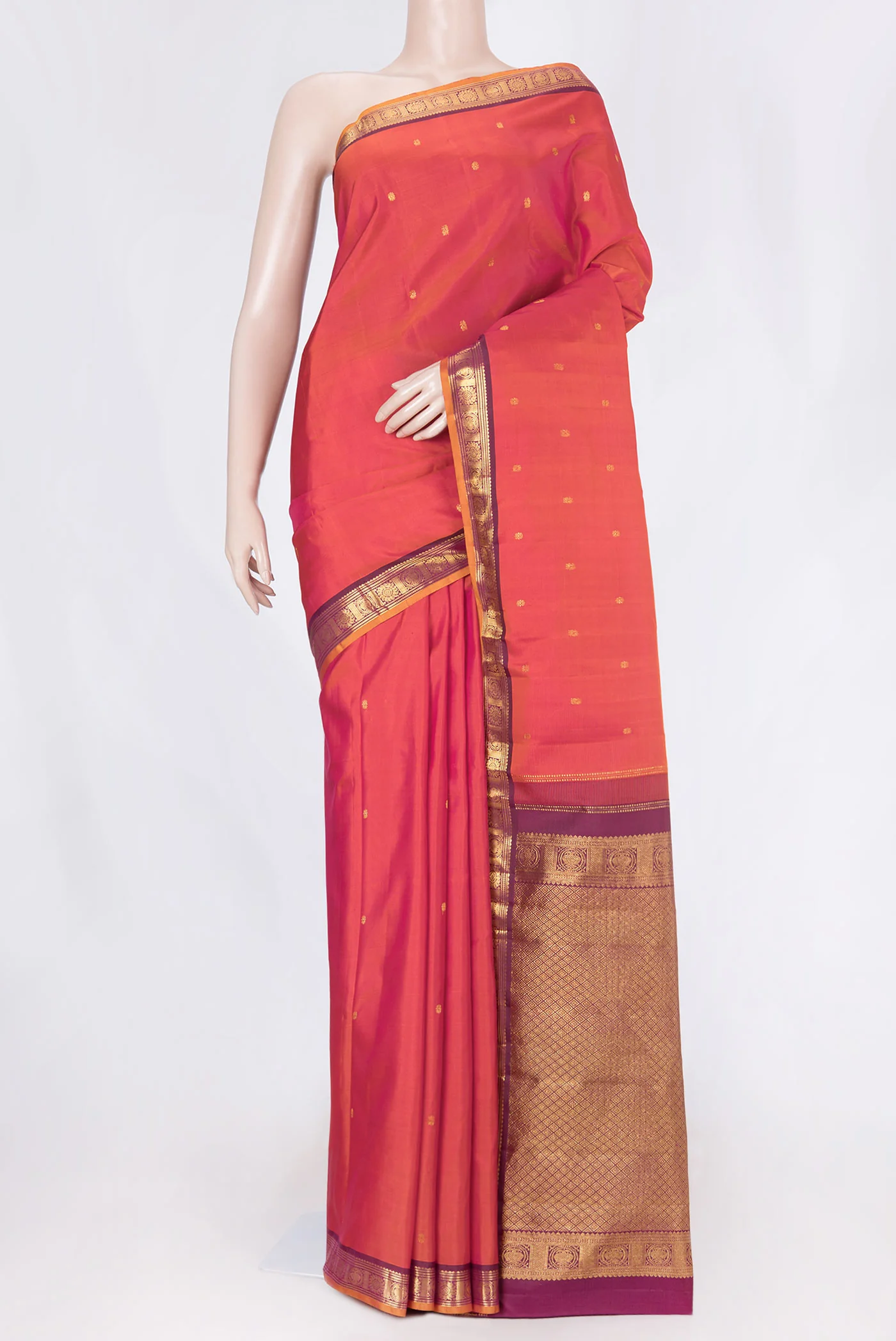 Orange Dual Tone Kanchipuram Silk Saree