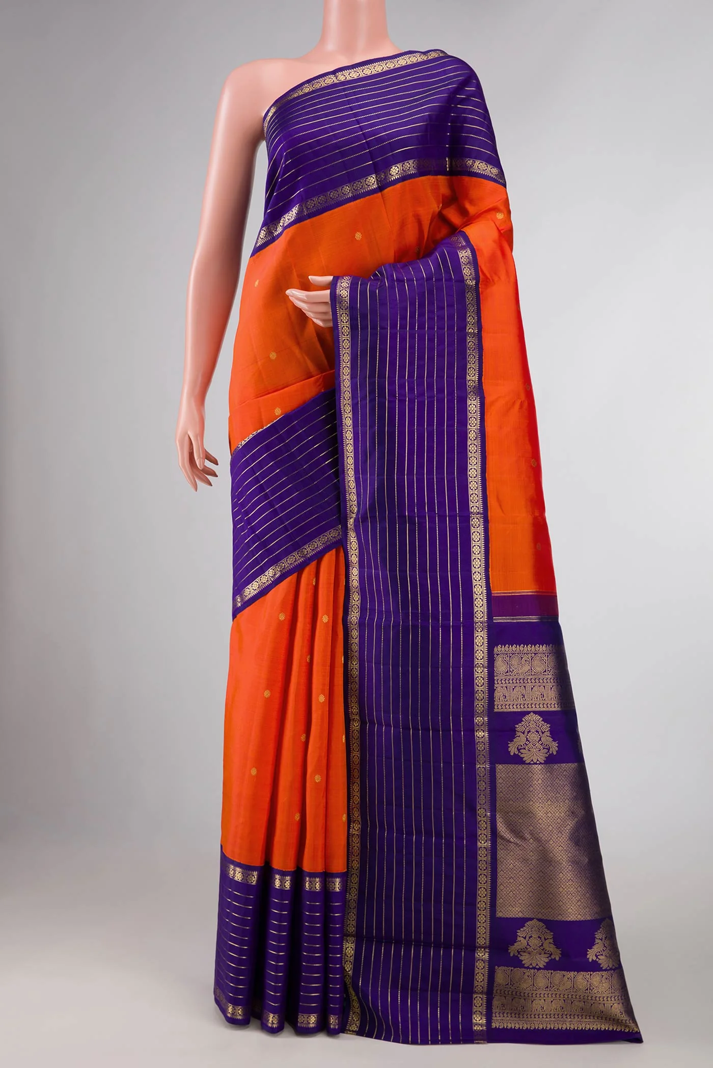 Orange Dual Tone Kanjivaram Silk Saree