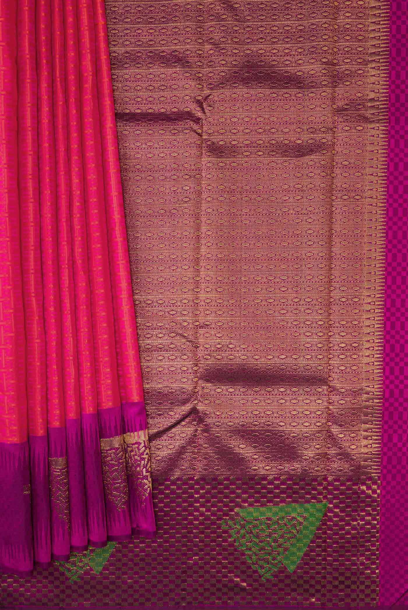 Orange Dual Tone Kanchipuram Silk Saree - Image 4
