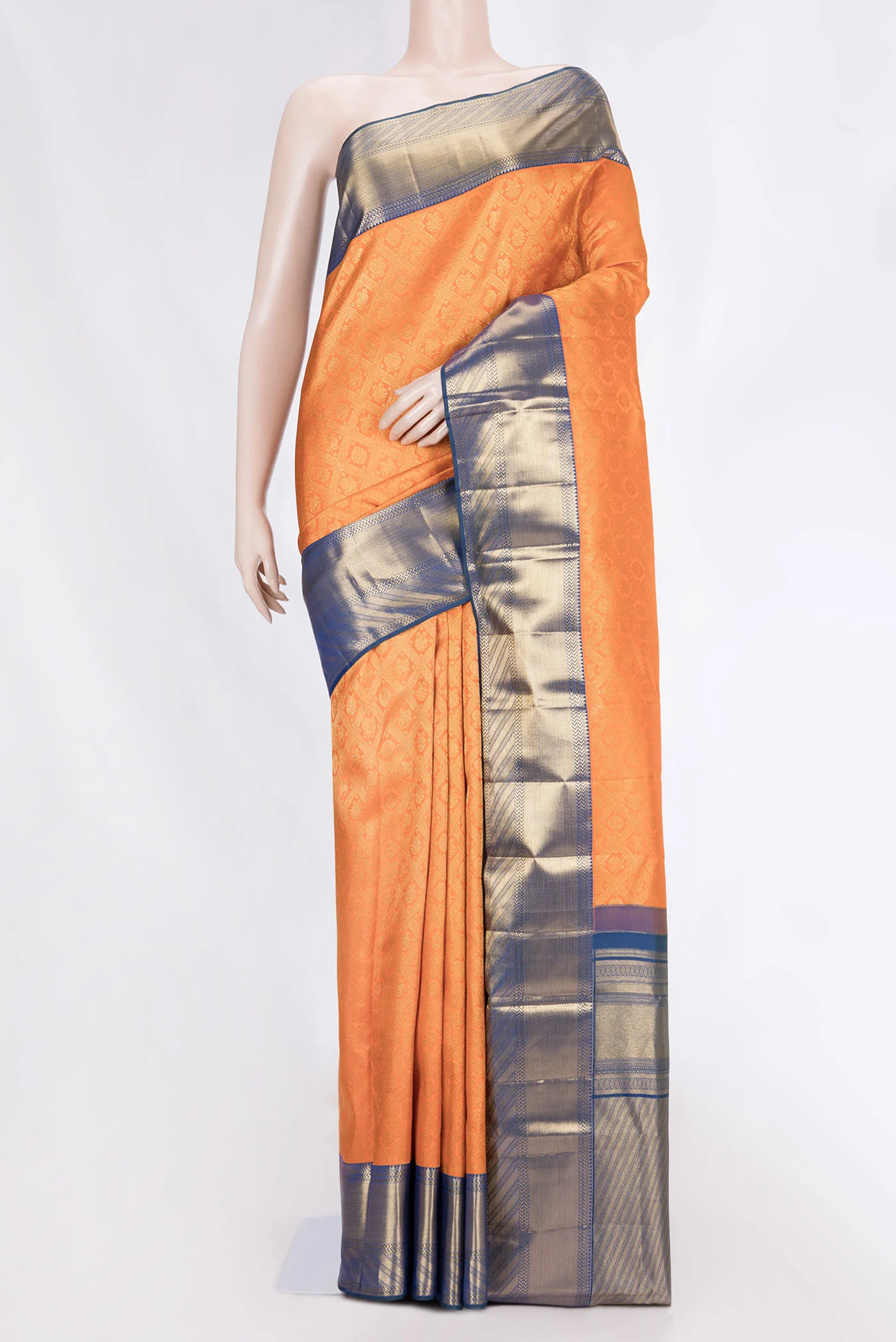 Orange Dual Tone Kanjivaram Silk Saree