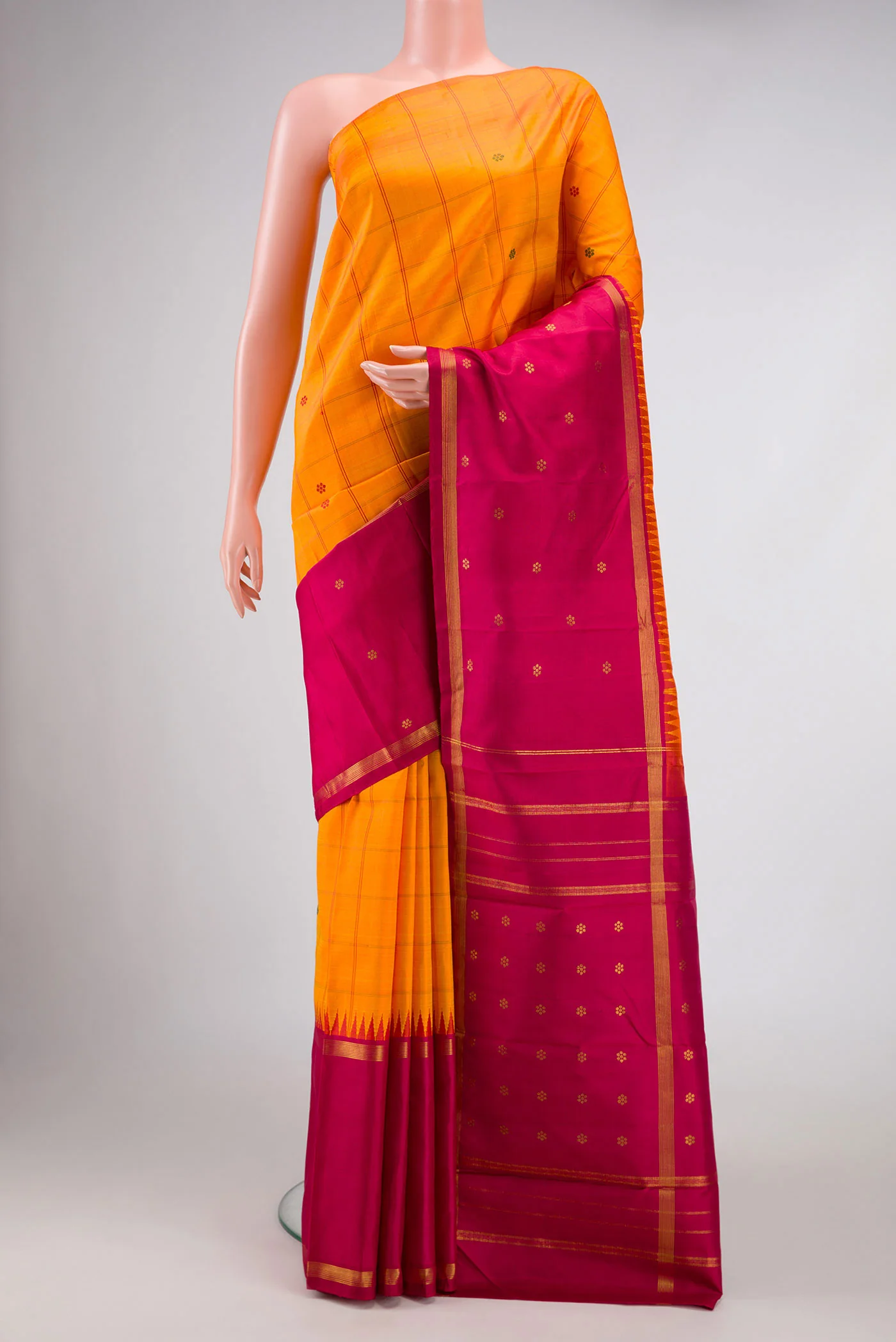 Orange Dual Tone Kanchipuram Silk Saree